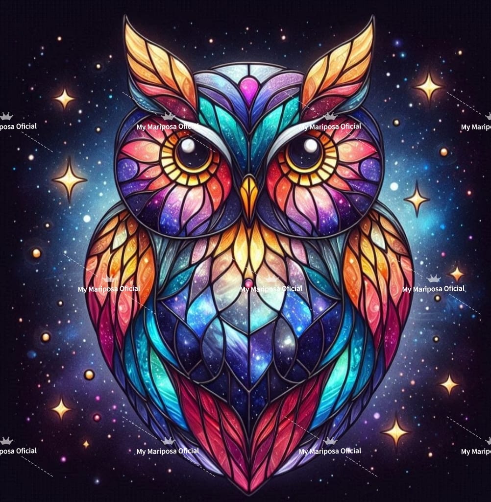 Tela Coleção Coruja Vitral - 50x50cm (2595)