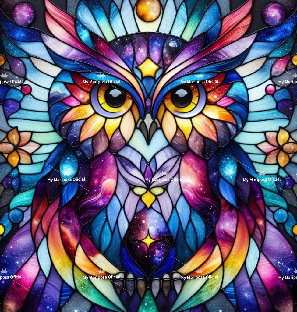 Tela Coleção Coruja Vitral - 50x50cm (2595)