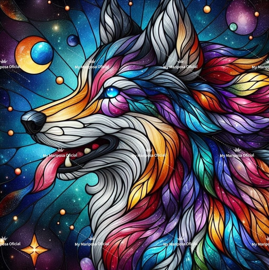 Tela Coleção Lobo Vitral - 50x50cm (2596)