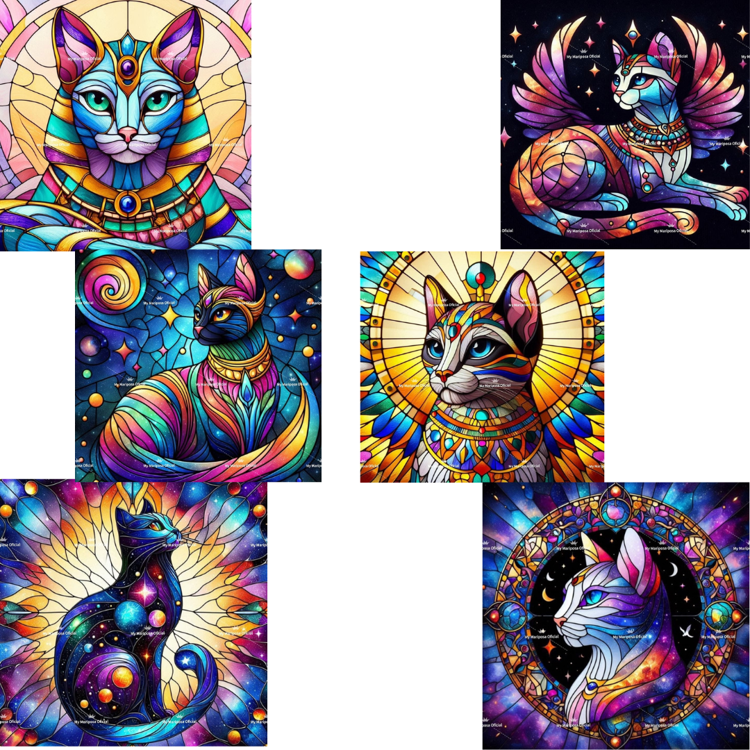 Tela Coleção Gato Egito Vitral - 50x50cm (2597)