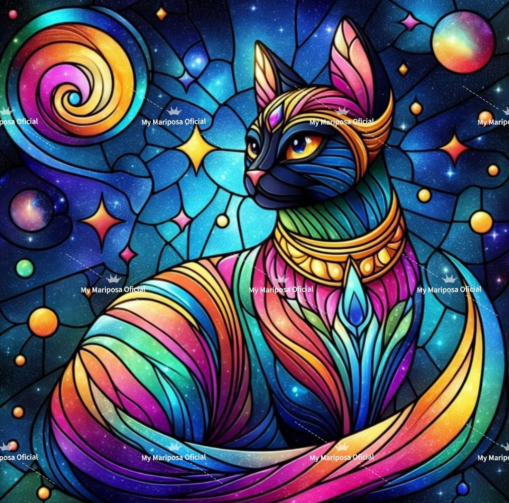 Tela Coleção Gato Egito Vitral - 50x50cm (2597)