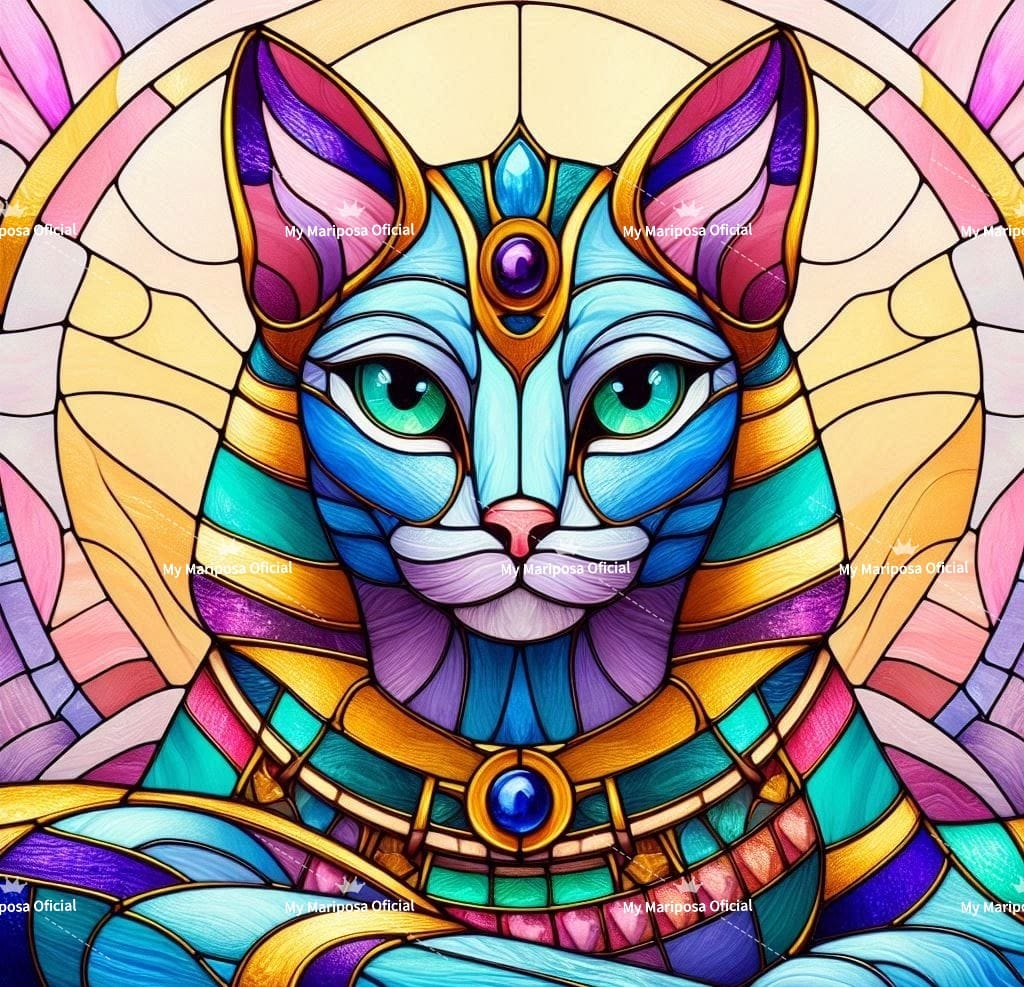 Tela Coleção Gato Egito Vitral - 50x50cm (2597)