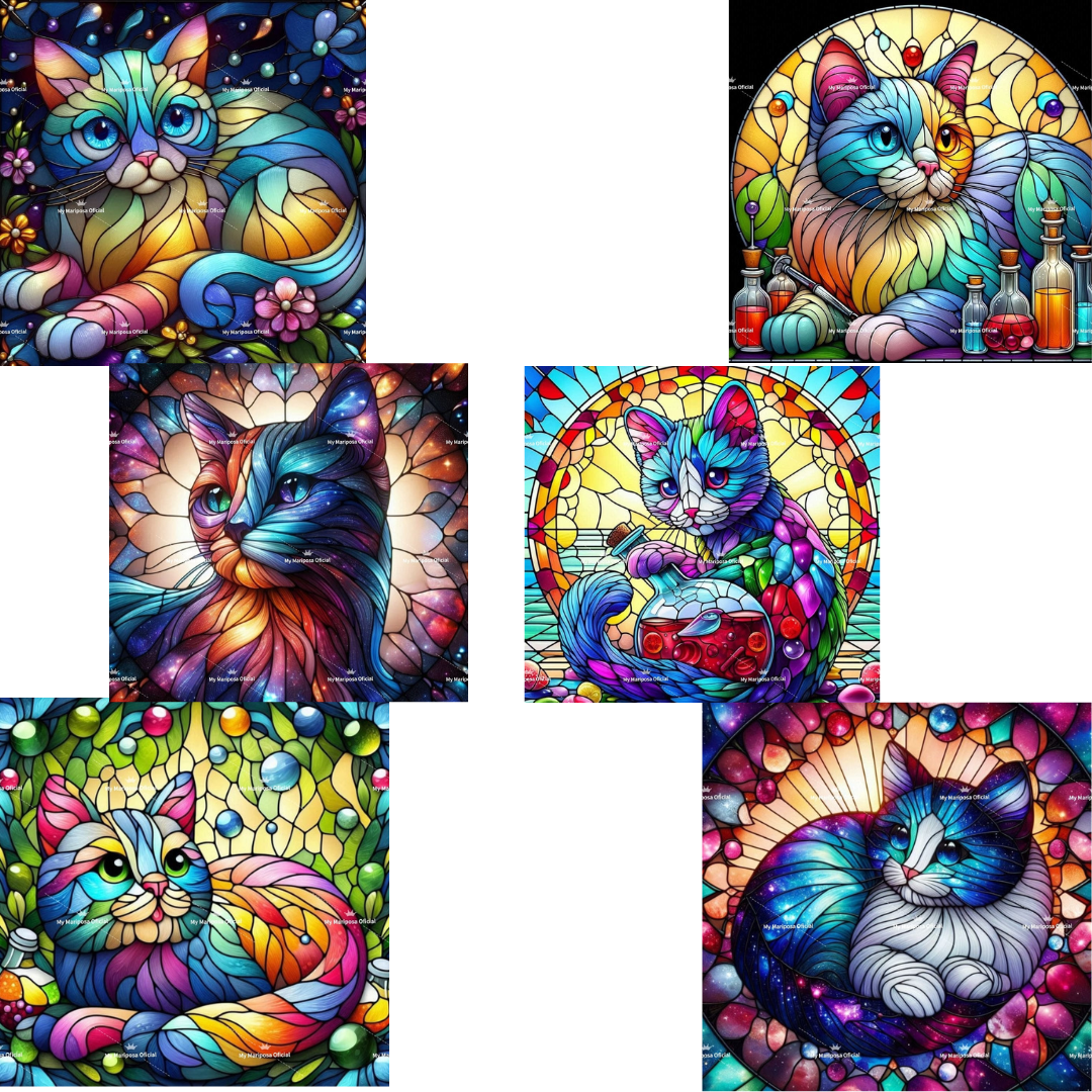 Tela Coleção Gato Vitral - 50x50cm (2598)