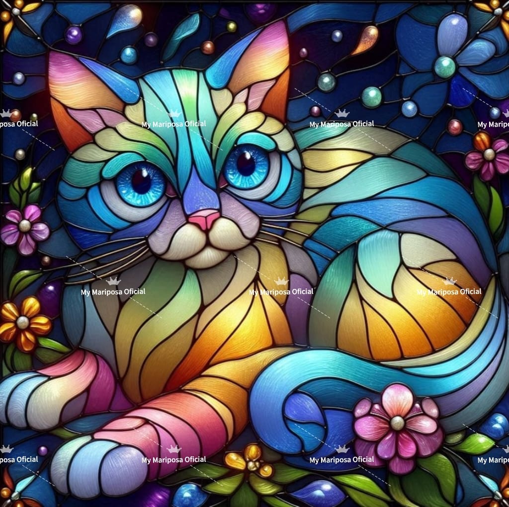 Tela Coleção Gato Vitral - 50x50cm (2598)