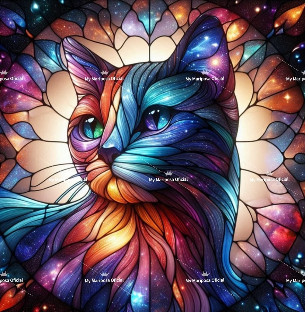 Tela Coleção Gato Vitral - 50x50cm (2598)