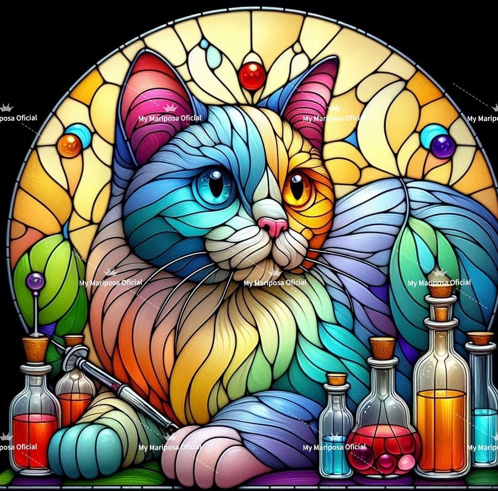 Tela Coleção Gato Vitral - 50x50cm (2598)