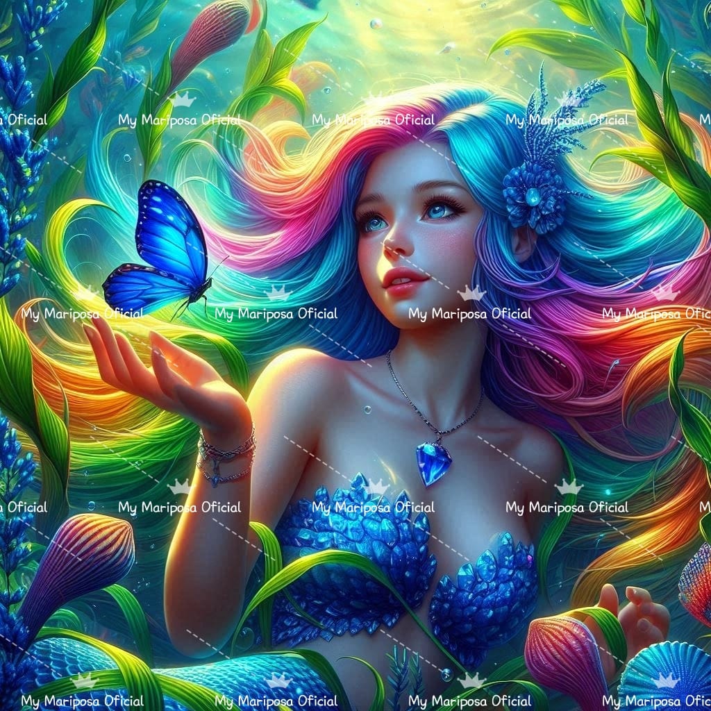 Telas Coleção Sereia My Mariposa Azul - 50x50cm - (2392)