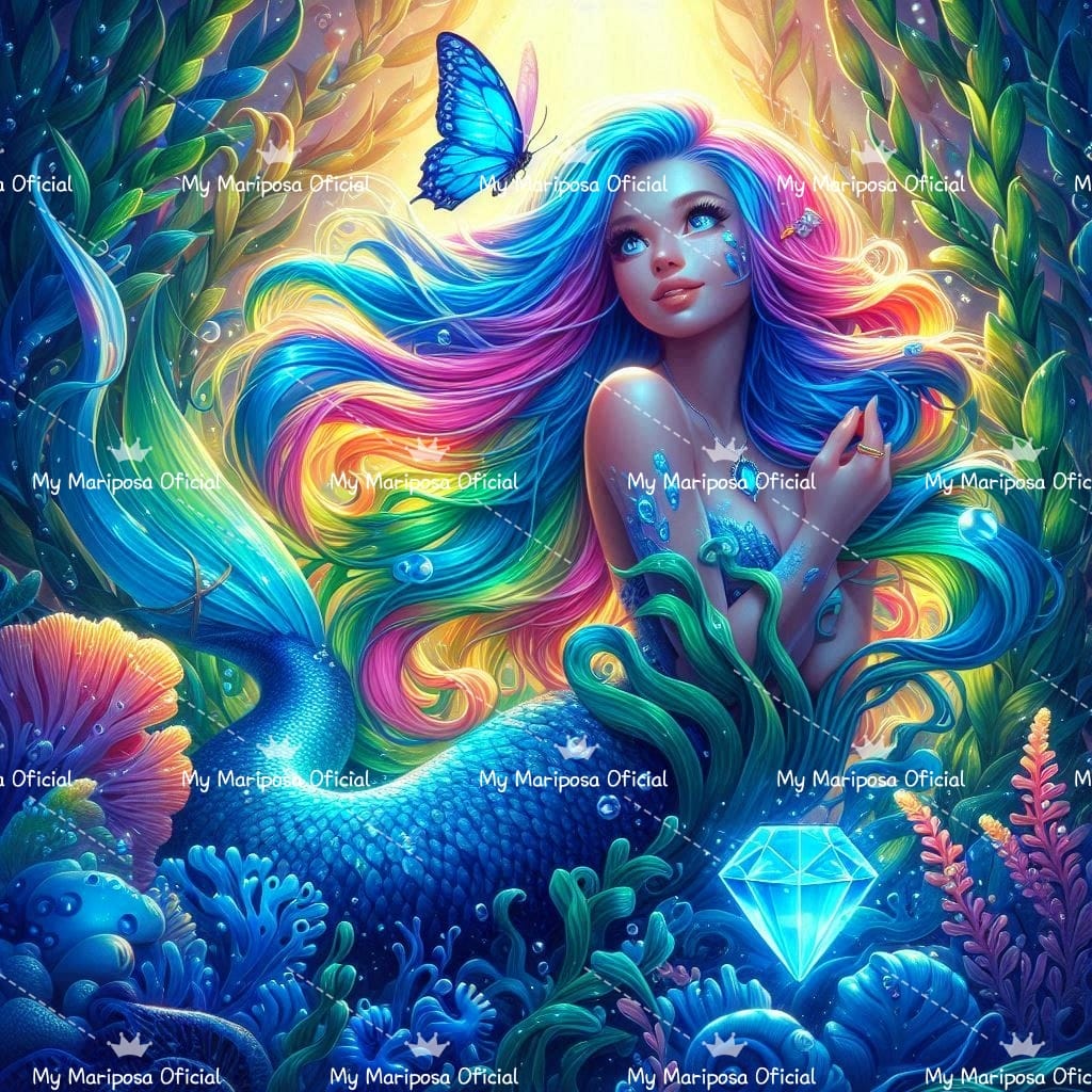 Telas Coleção Sereia My Mariposa Azul - 50x50cm - (2392)