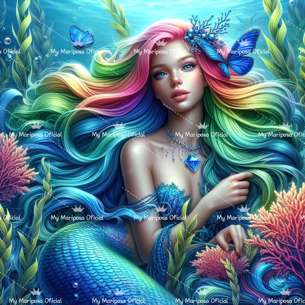 Telas Coleção Sereia My Mariposa Azul - 50x50cm - (2392)