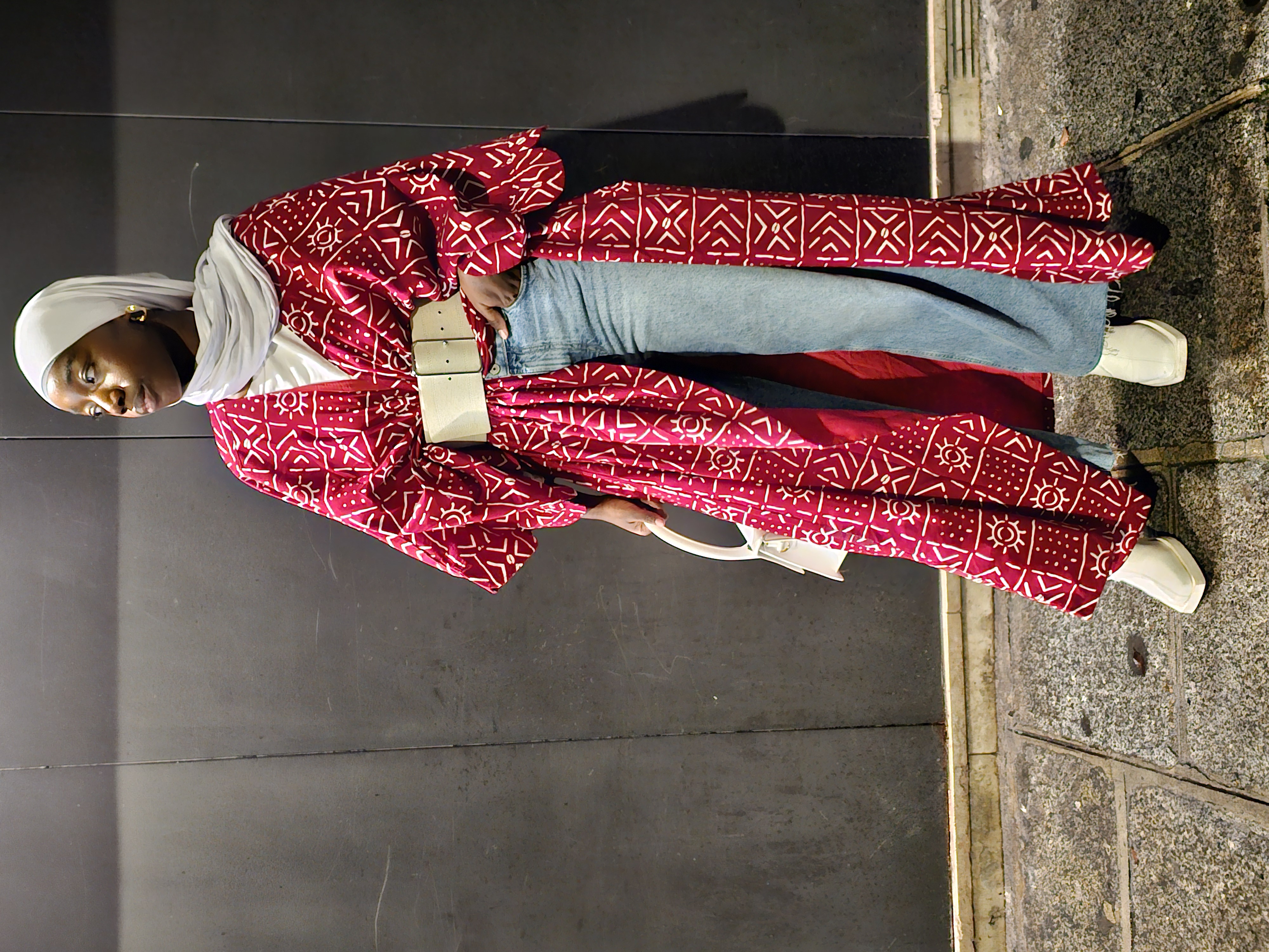 Kimono rouge manche pétale de fleur