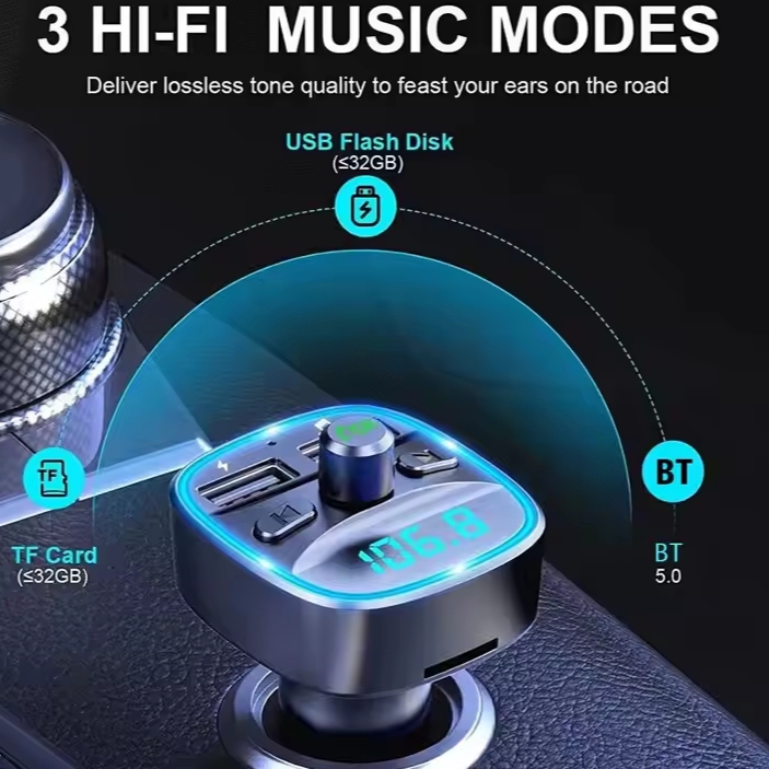 Adaptador Duplo Carregamento, Chamadas e Música Alta Voz com Luz Led para Carro