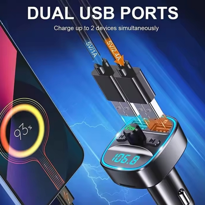 Adaptador Duplo Carregamento, Chamadas e Música Alta Voz com Luz Led para Carro