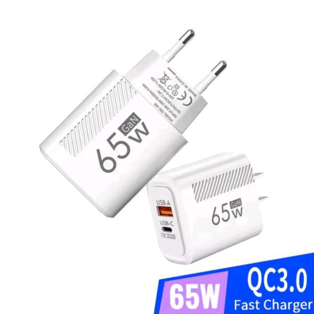 Adaptador de Carregamento 65W - USB e Tipo C