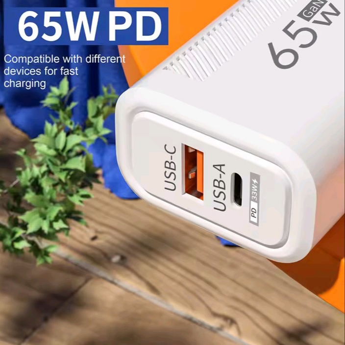 Adaptador de Carregamento 65W - USB e Tipo C