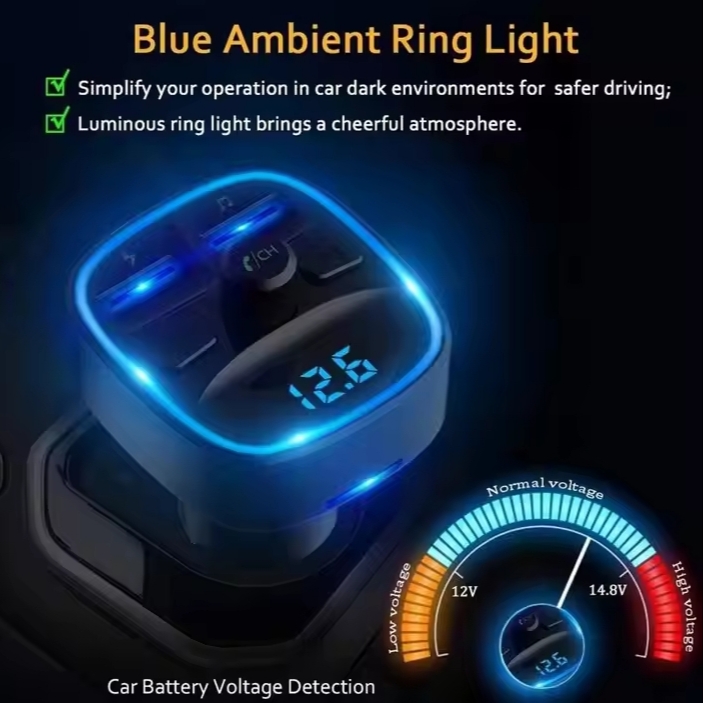 Adaptador Duplo Carregamento, Chamadas e Música Alta Voz com Luz Led para Carro