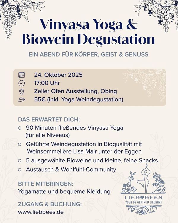 Vinyasa Yoga & Biowein Degustation am 24.10.2025 ab 17 Uhr