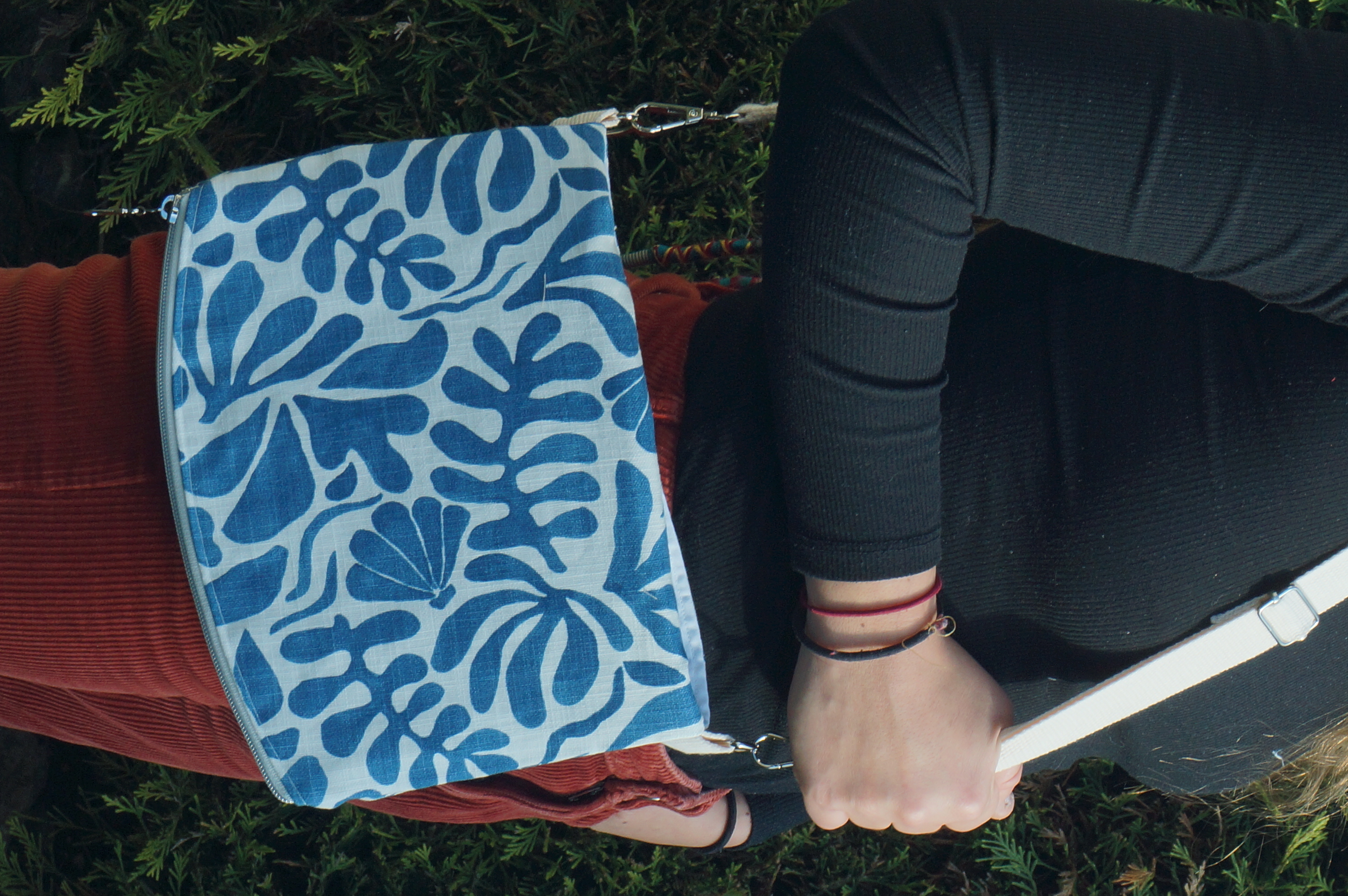 Sacoche réversible fougères bleues