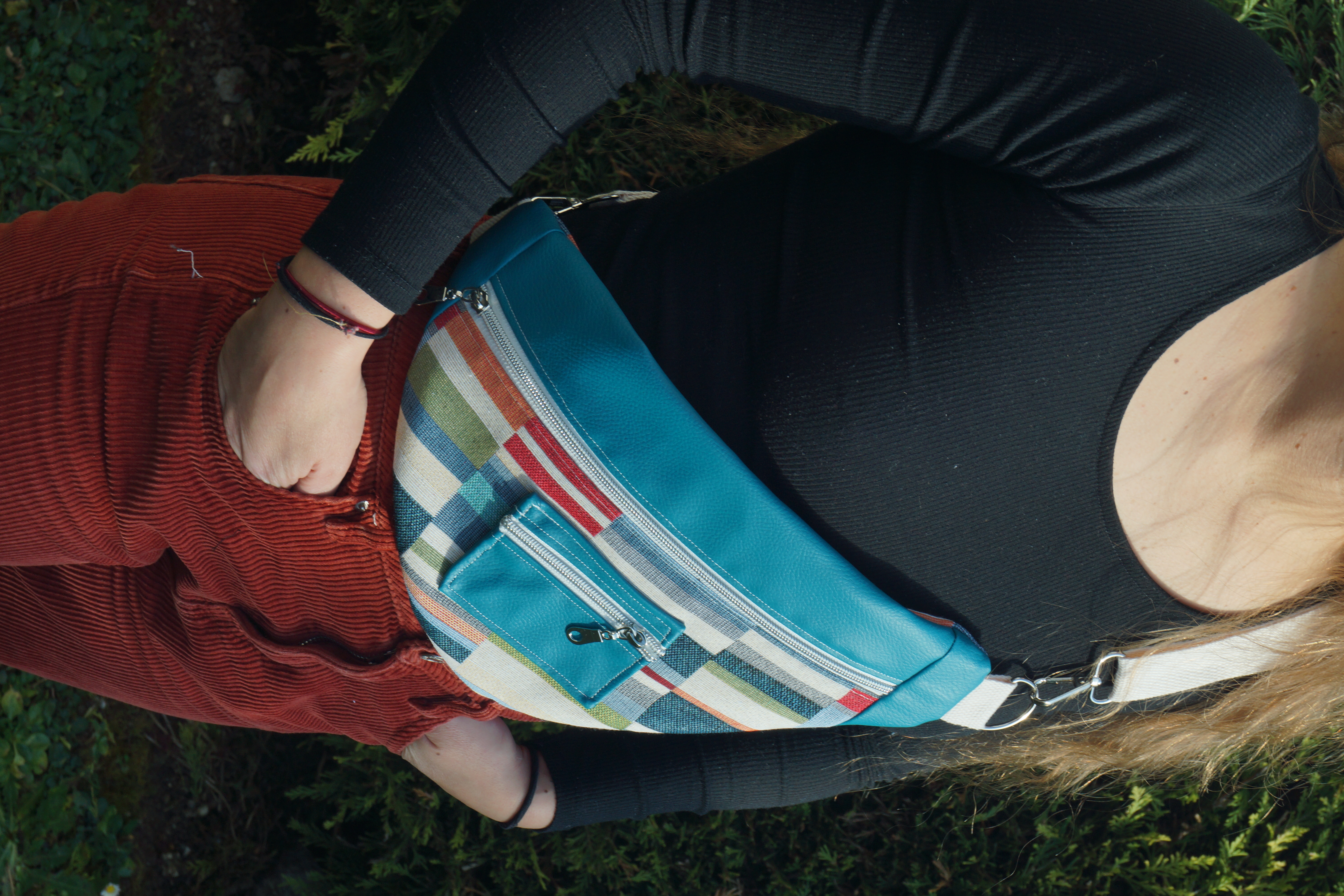 Banane Jacquard rayé et skaï