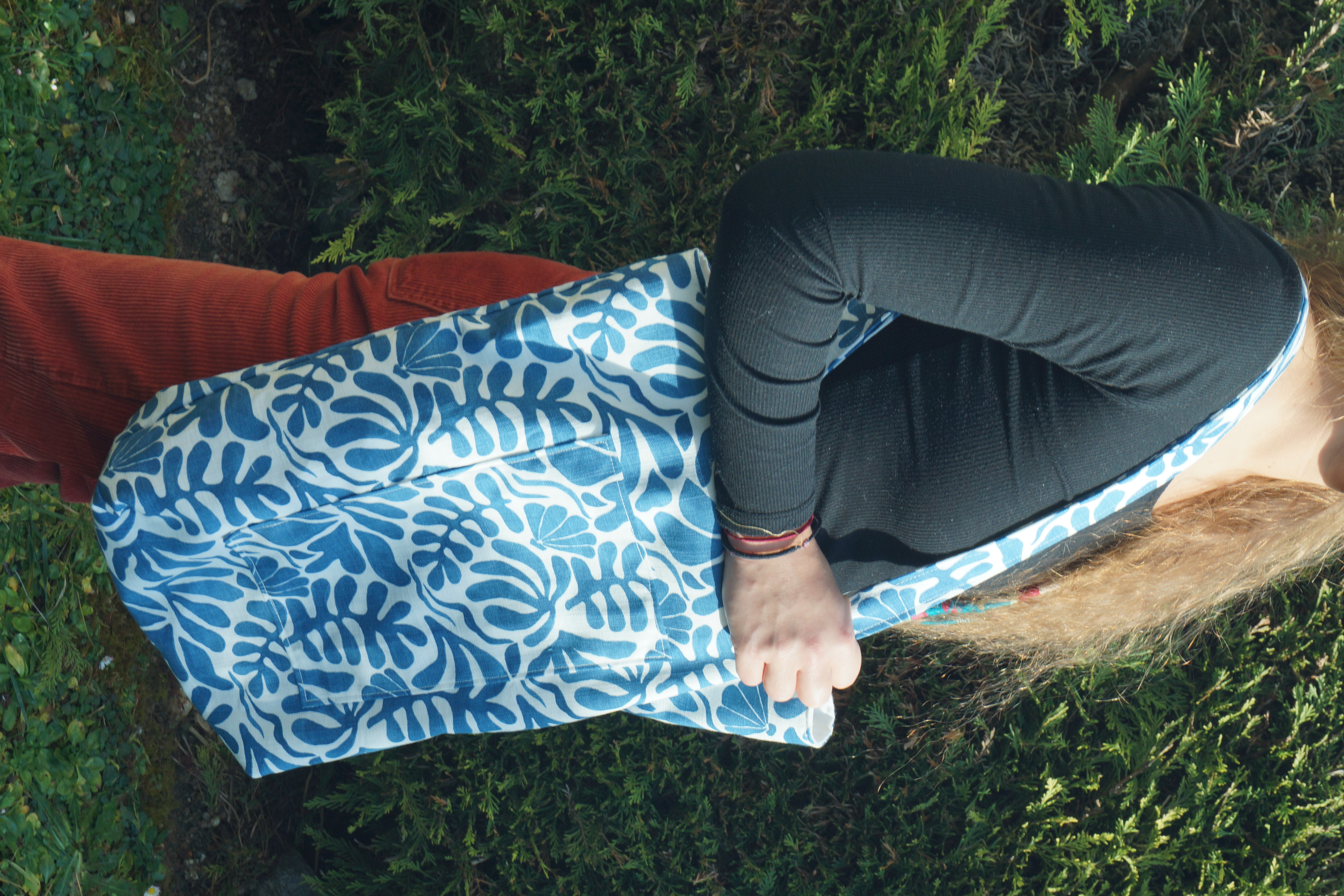 Sac à main fougères bleu et blanc