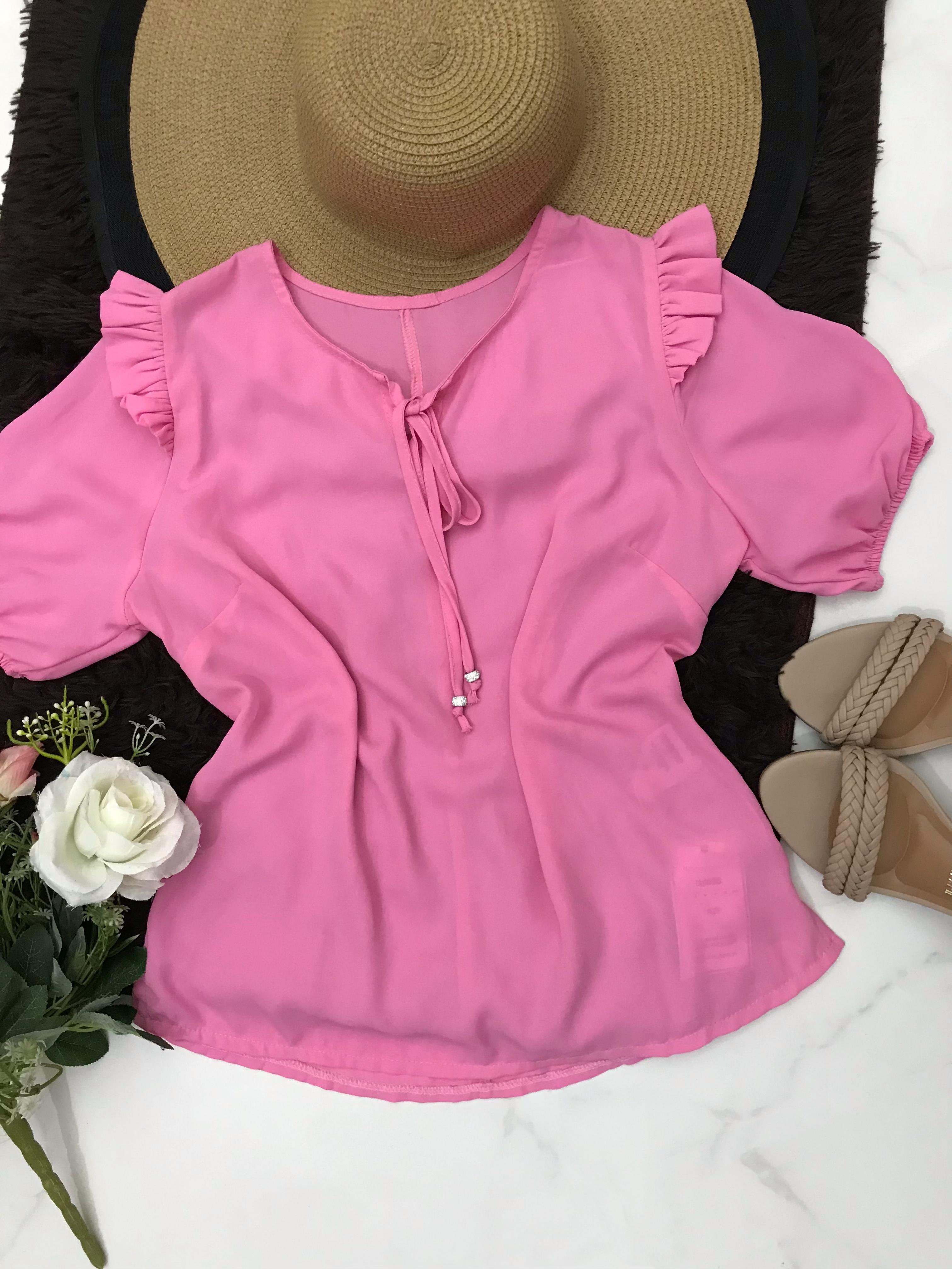 Blusa rosa de manga curta Tamanho P