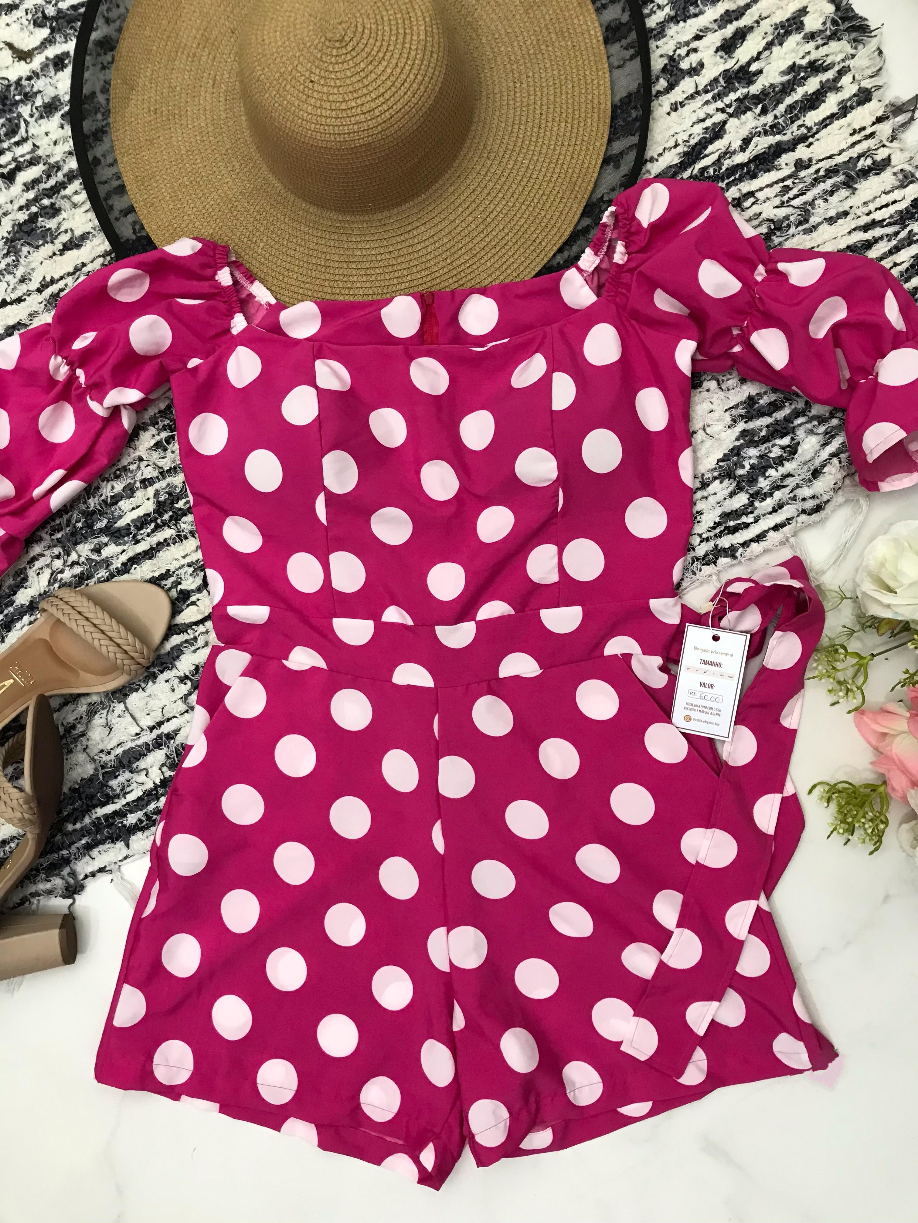 Macacão rosa de bolinhas Tamanho M *Forma pequena