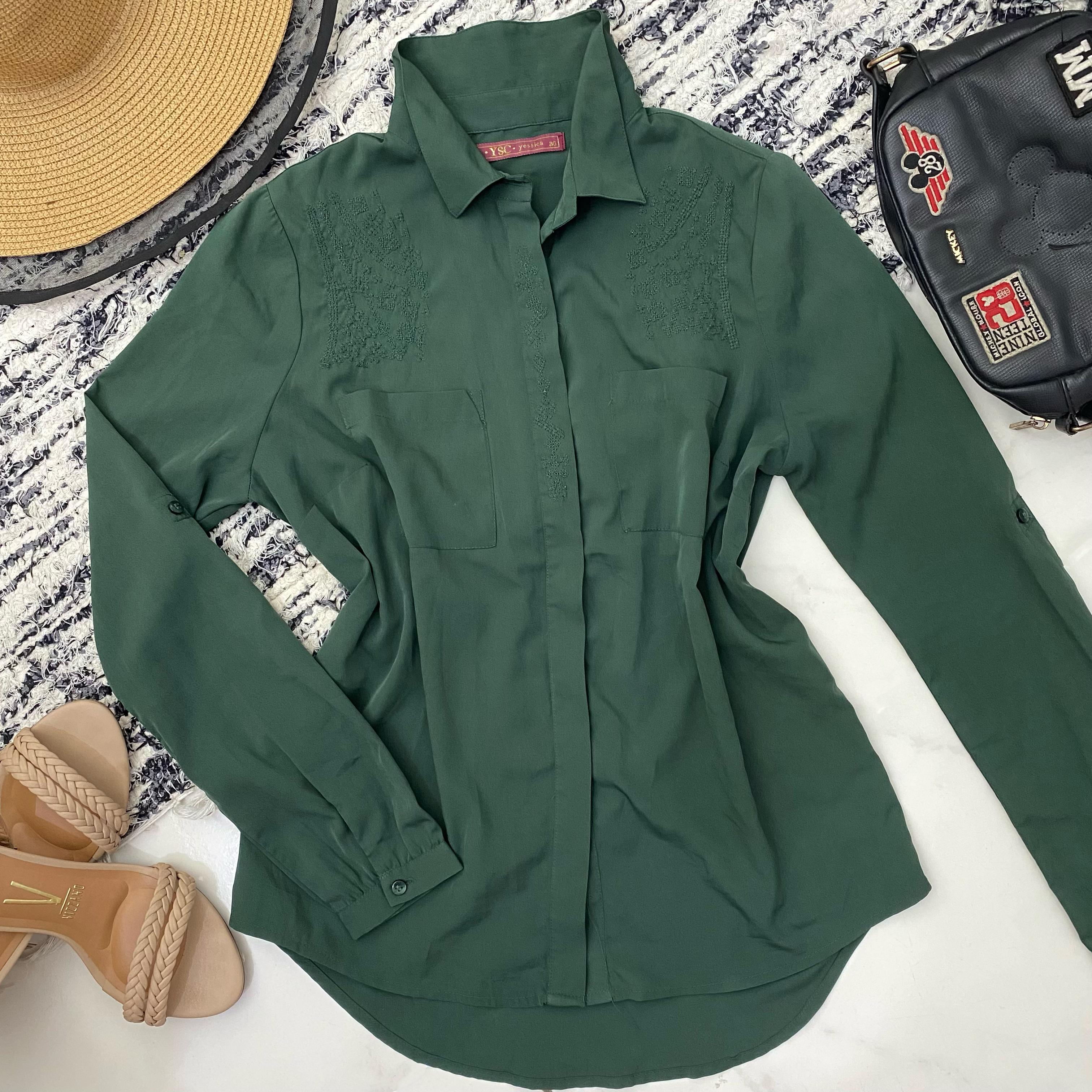 Camisete verde de manga longa Tamanho P