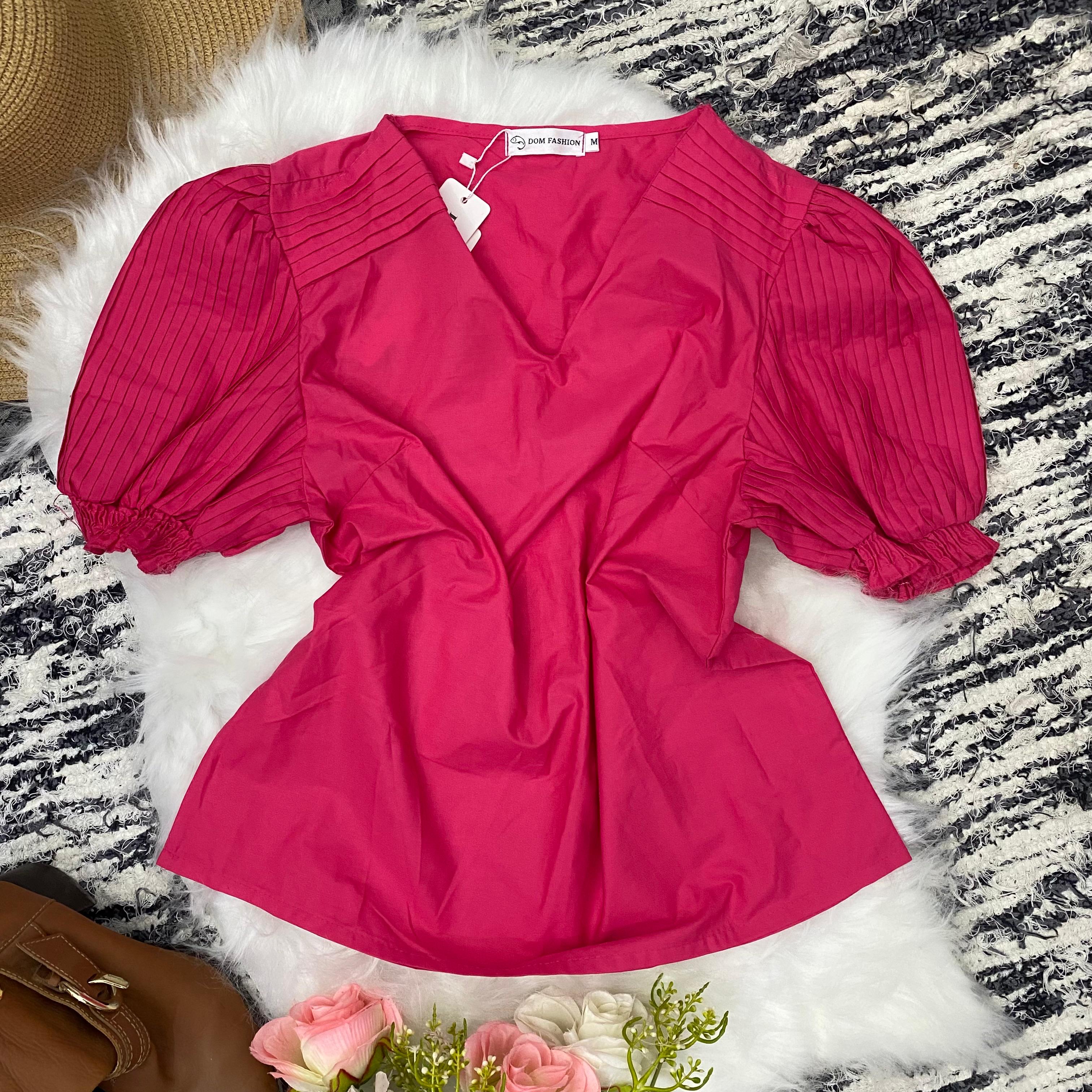Blusa Rosa com Mangas Bufantes Tamanho M