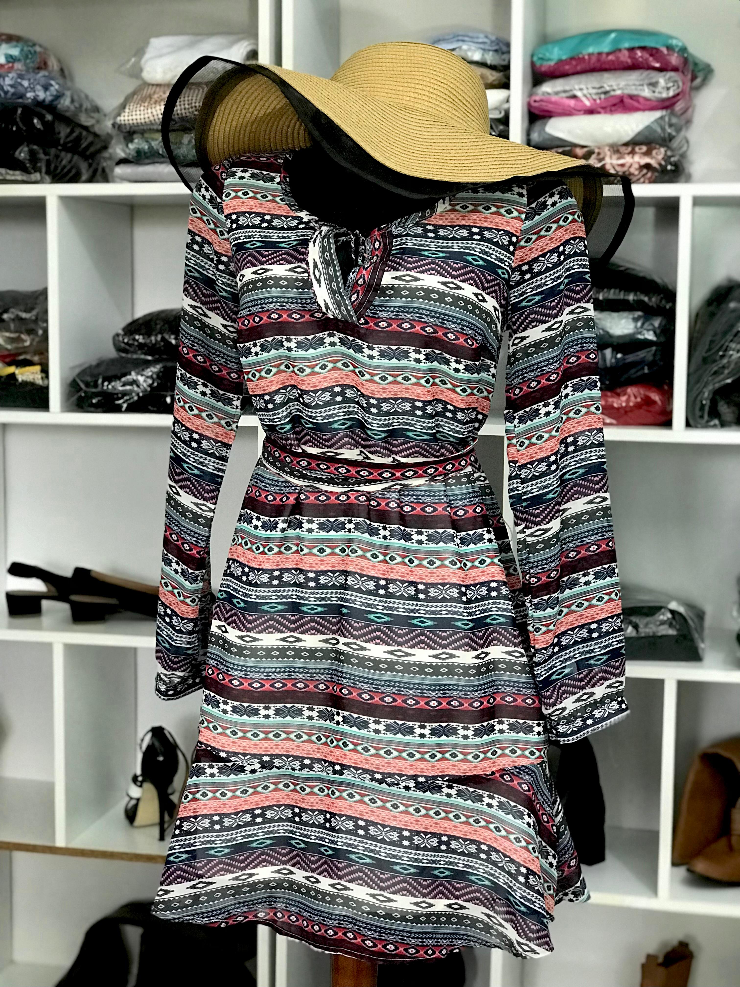 Vestido Estampado de Manga Longa Tamanho P