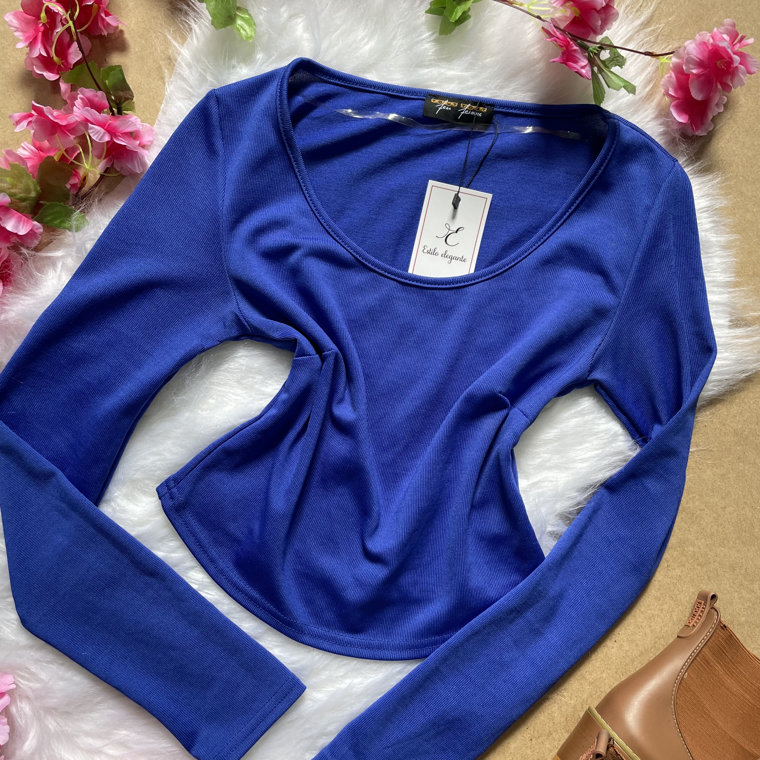Blusa de Manga Longa Azul