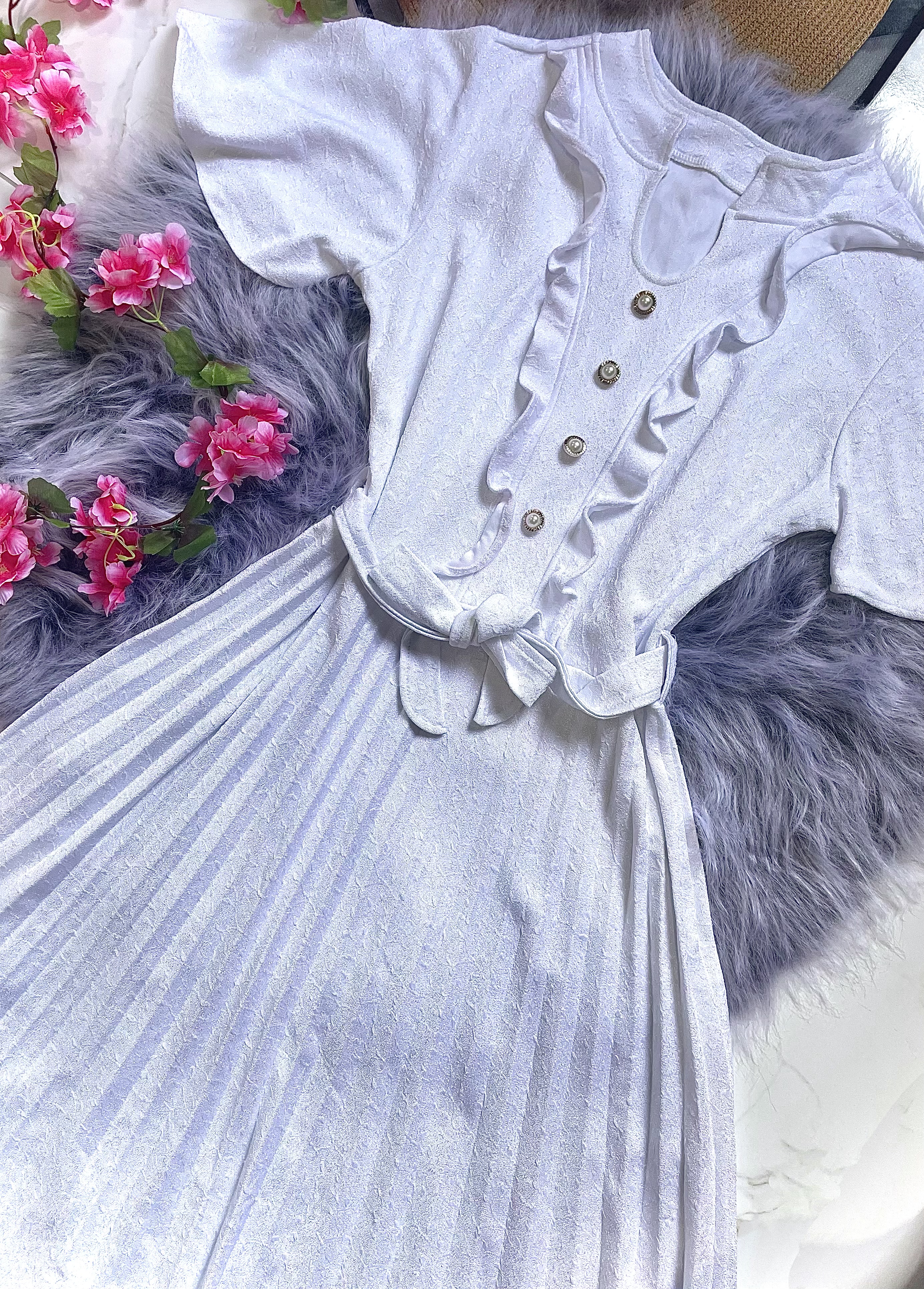 Vestido Branco Plissado