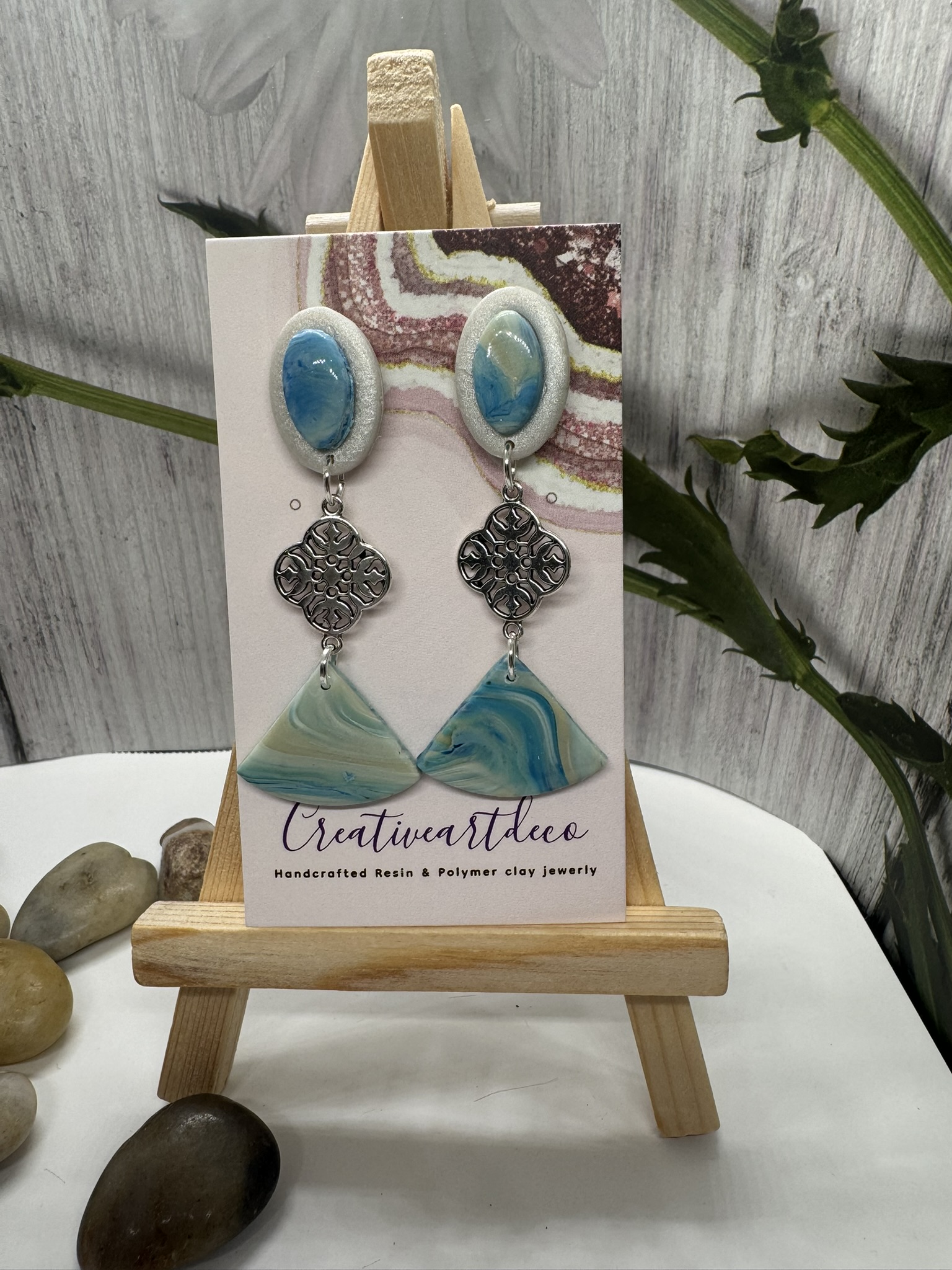 Faux Moonstone and Blue Scheelite Contemporary Dangles