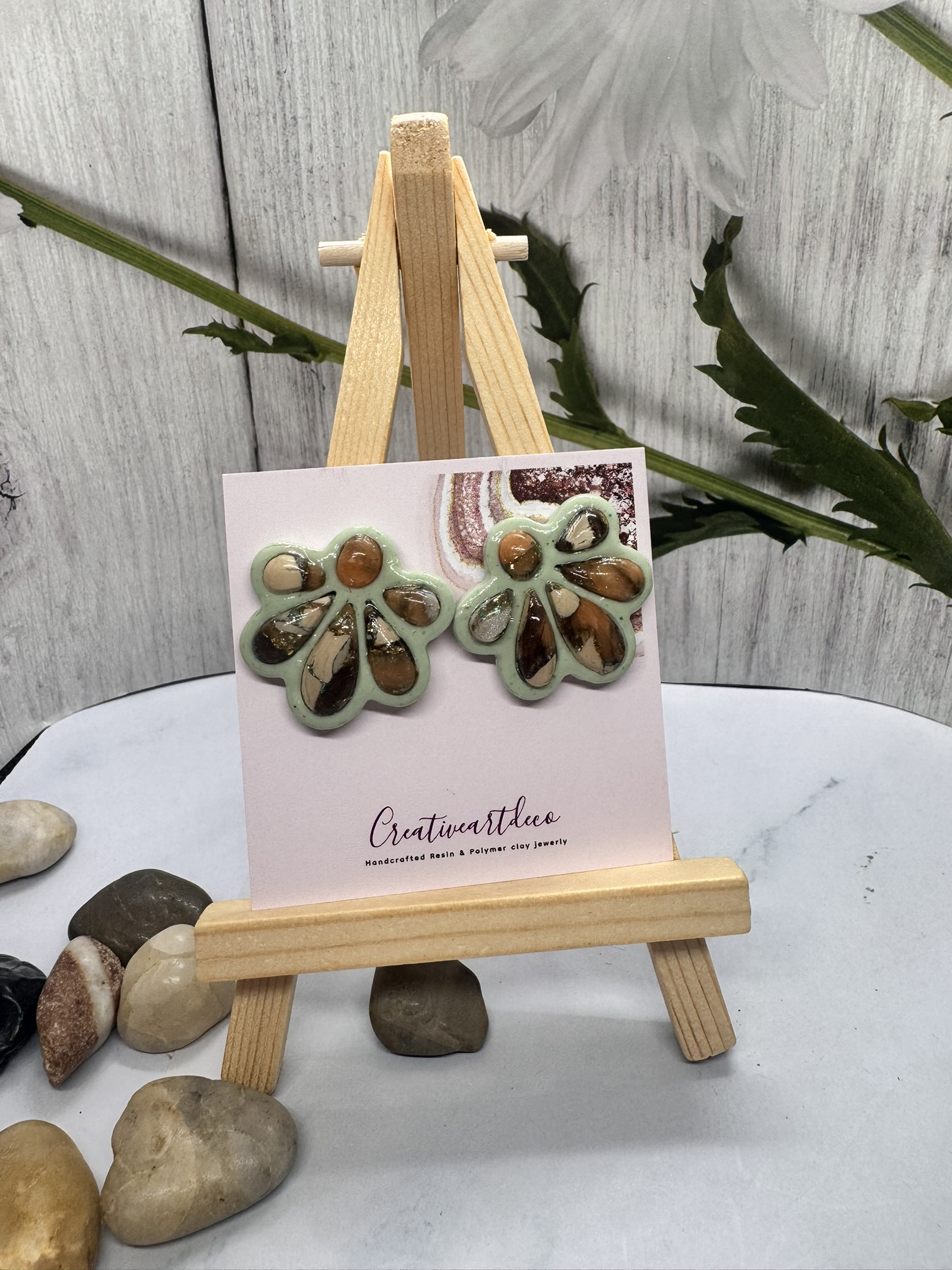 Floral Cabochon Faux Stone Earring