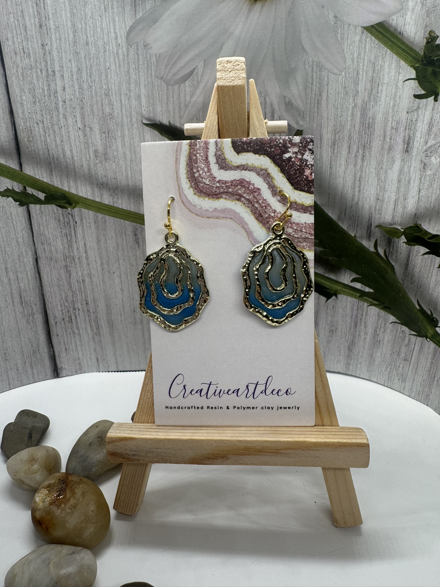 Blue Scheelite and Gold Dangle Earrings