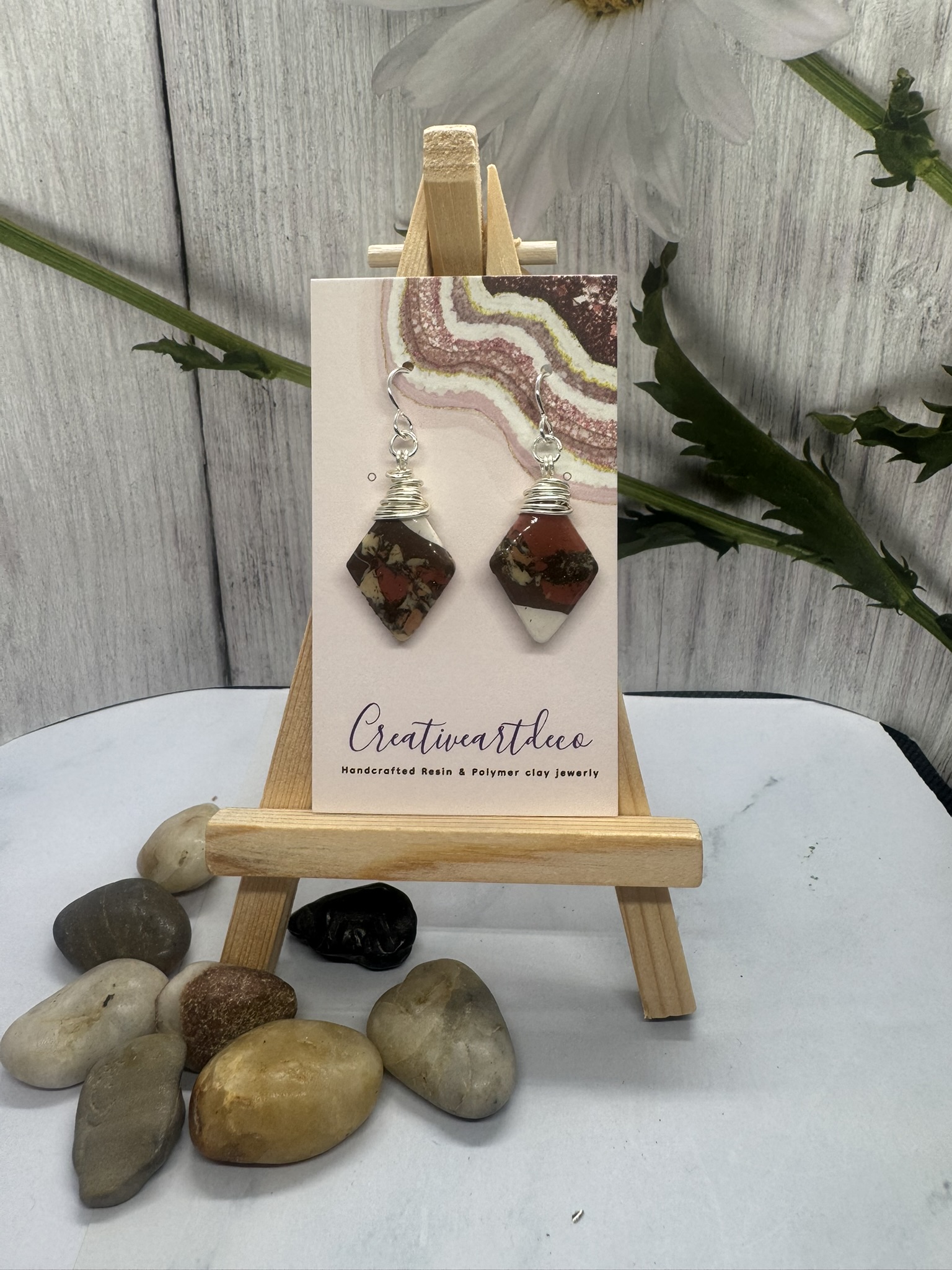 Wire Wrapped Faux Terarza Stone Earrings