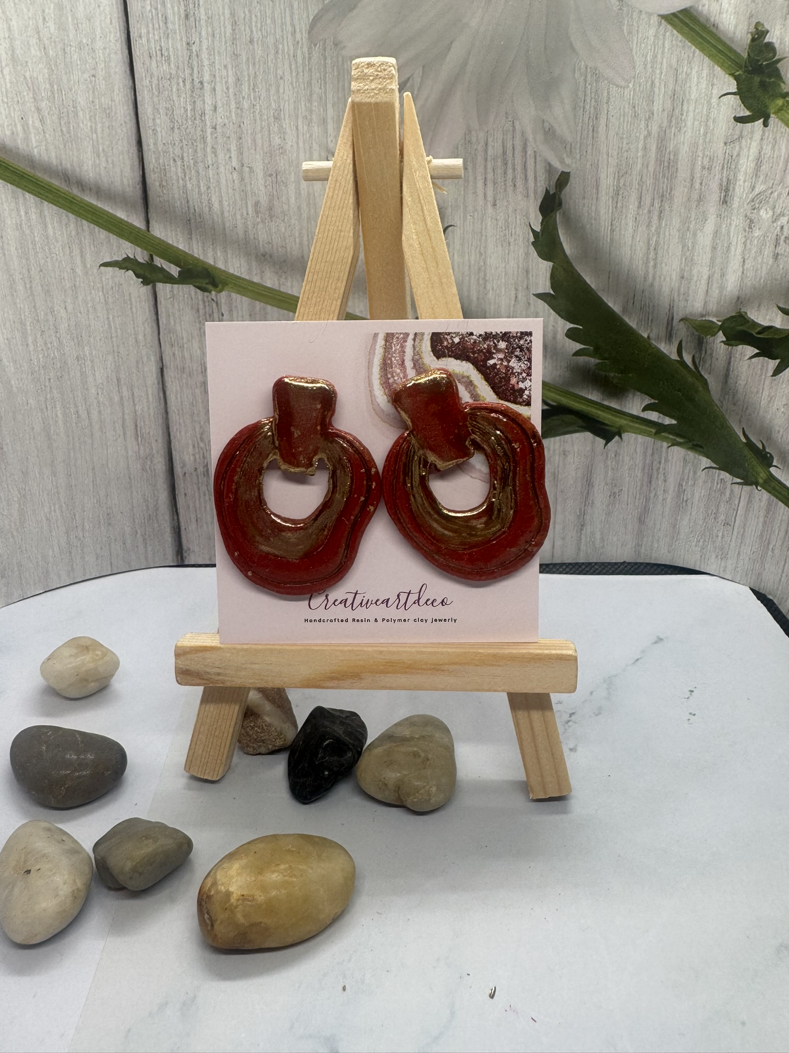Shimmering Red and Golden Statement Earrings
