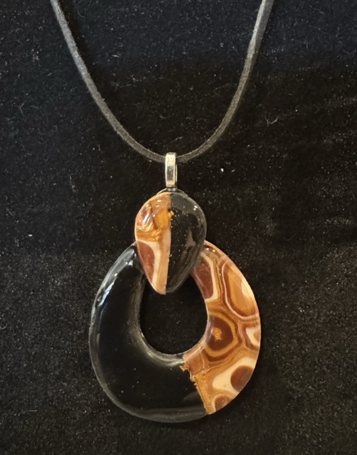 Faux Geo/Black Stone Clay Pendant