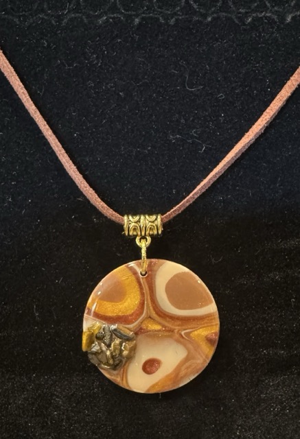 Handcrafted Geo Faux Stone Clay and Tiger Eye Pendant