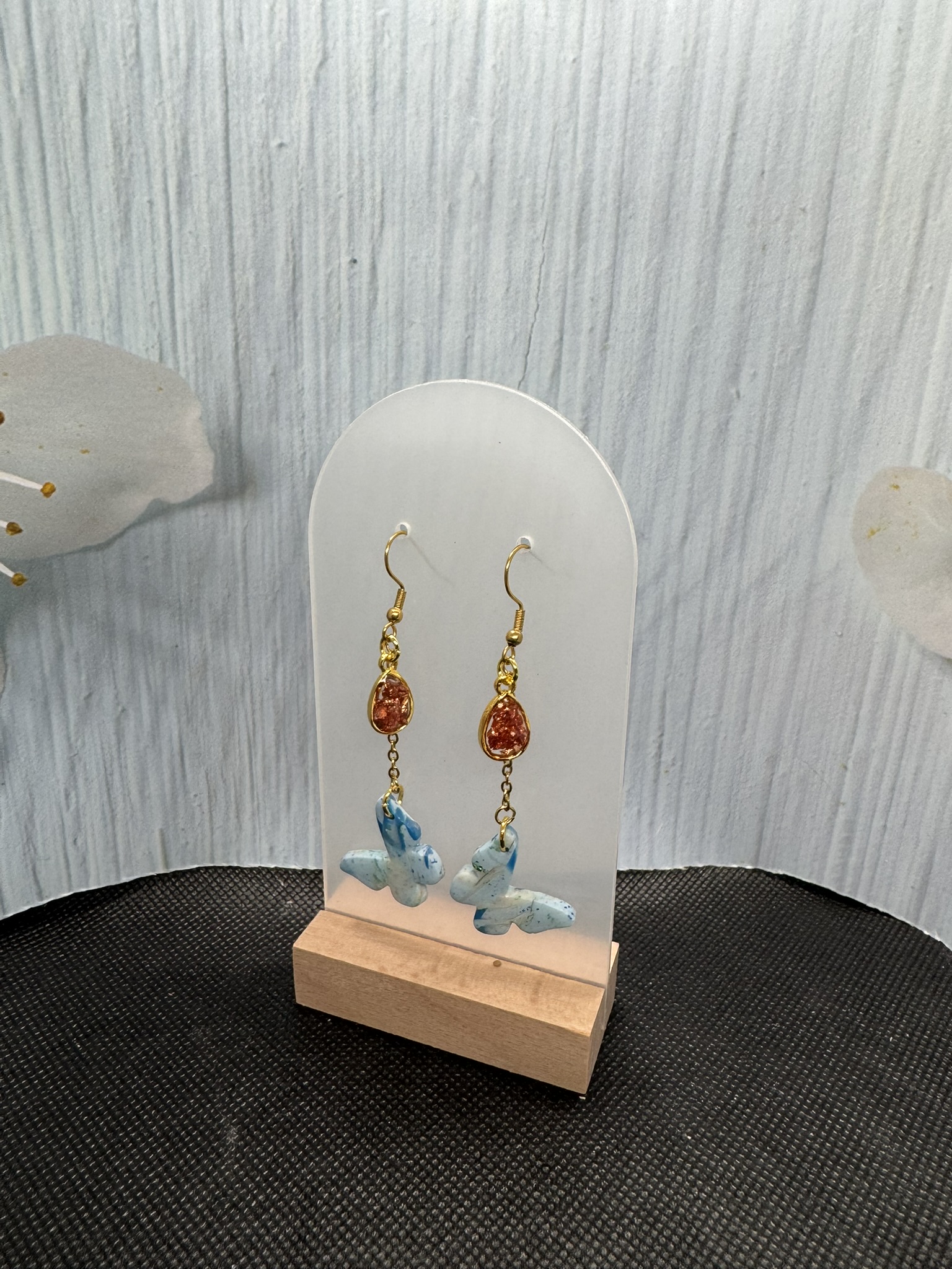 Dangle Clay butterfly with Crushed Glass Resin Charm