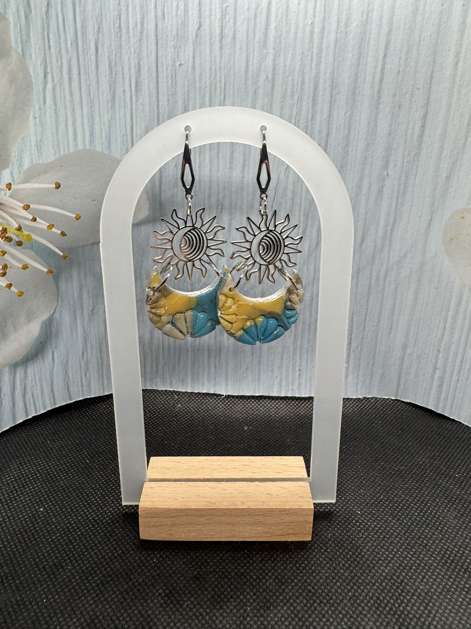 Half Moon and Sun Clay Dangles