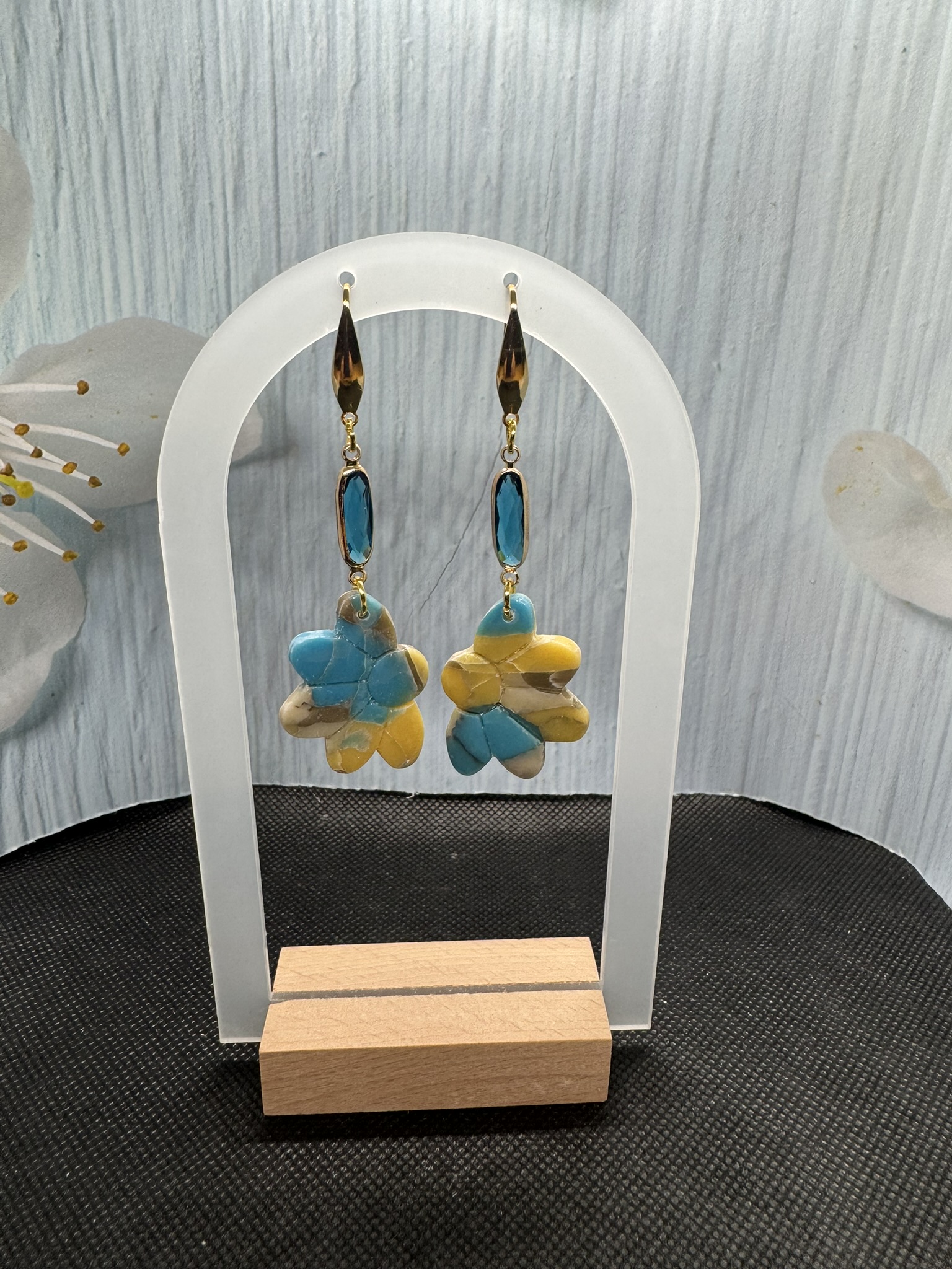 Clay and Glass Flower Earring