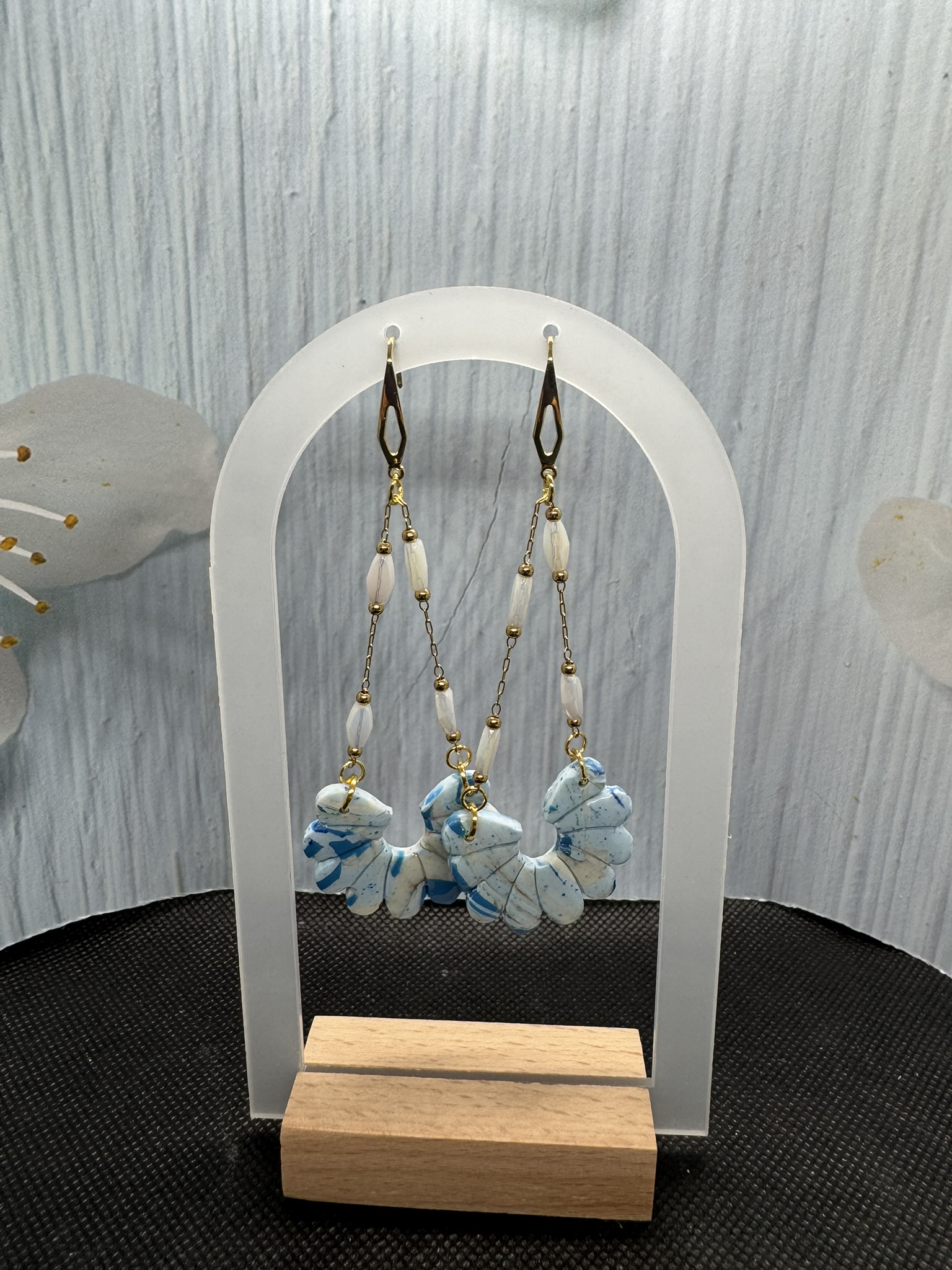 Drop Floral fan and Beaded Earrings