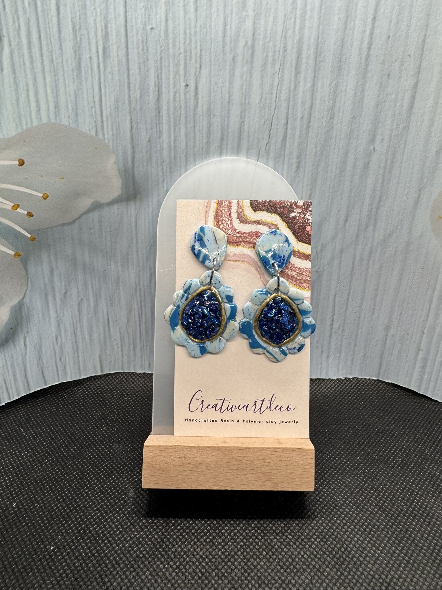Bohemian Crushed Glass and Clay Dangle