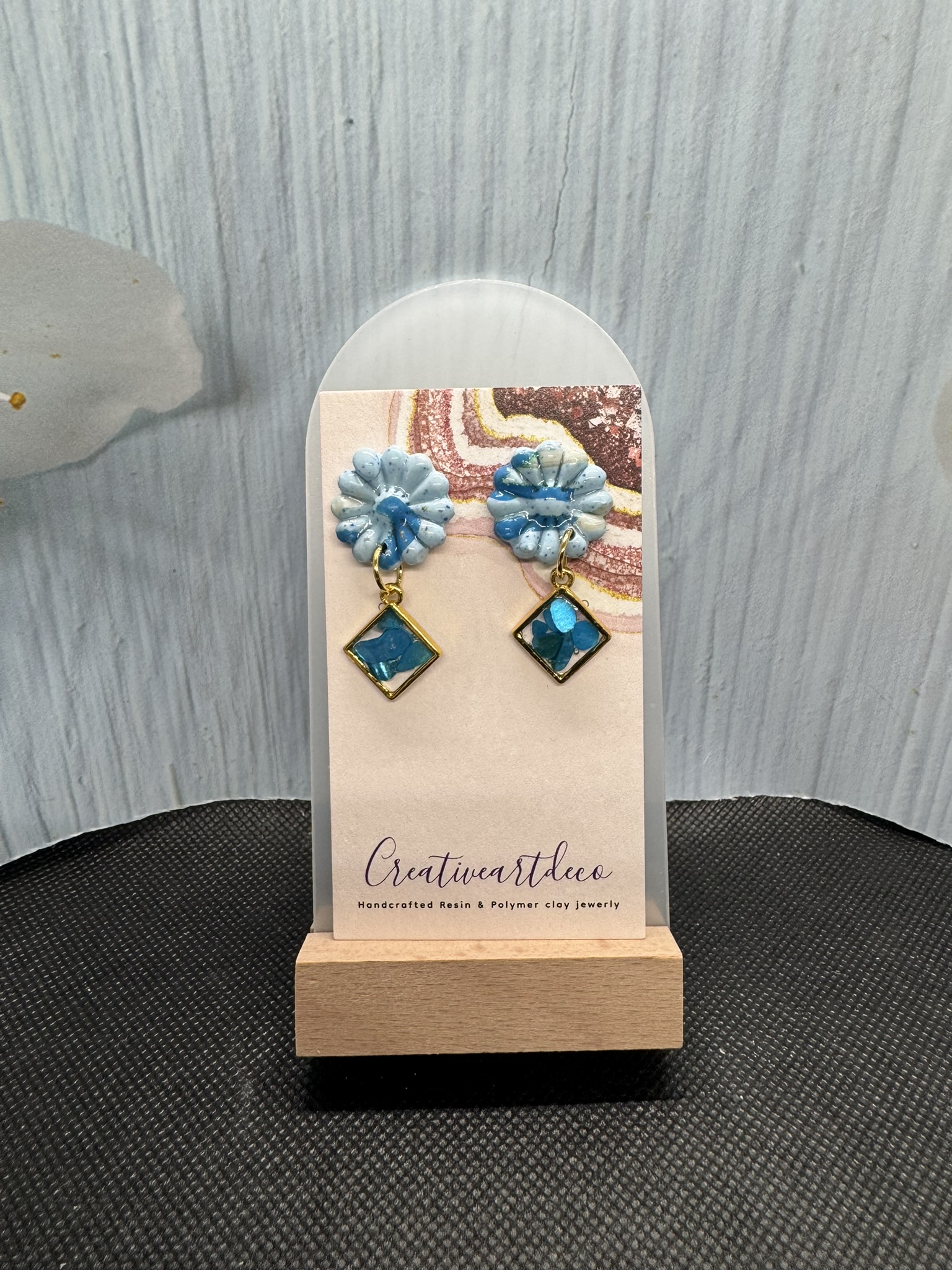 Blue Flower and Blue abalone Earrings