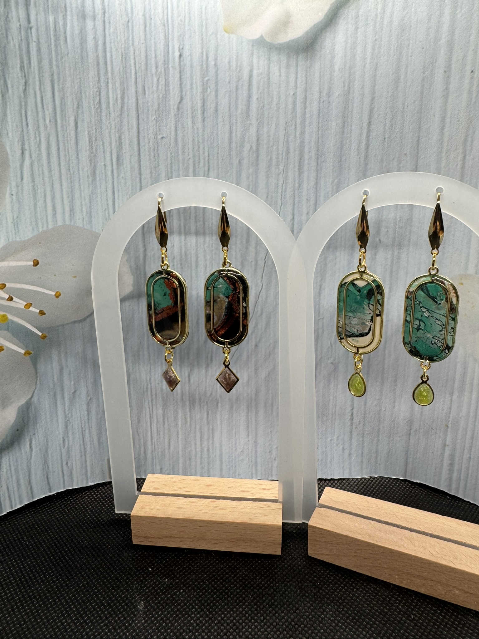 Faux Stained Glass Clay free form Dangle Earrings
