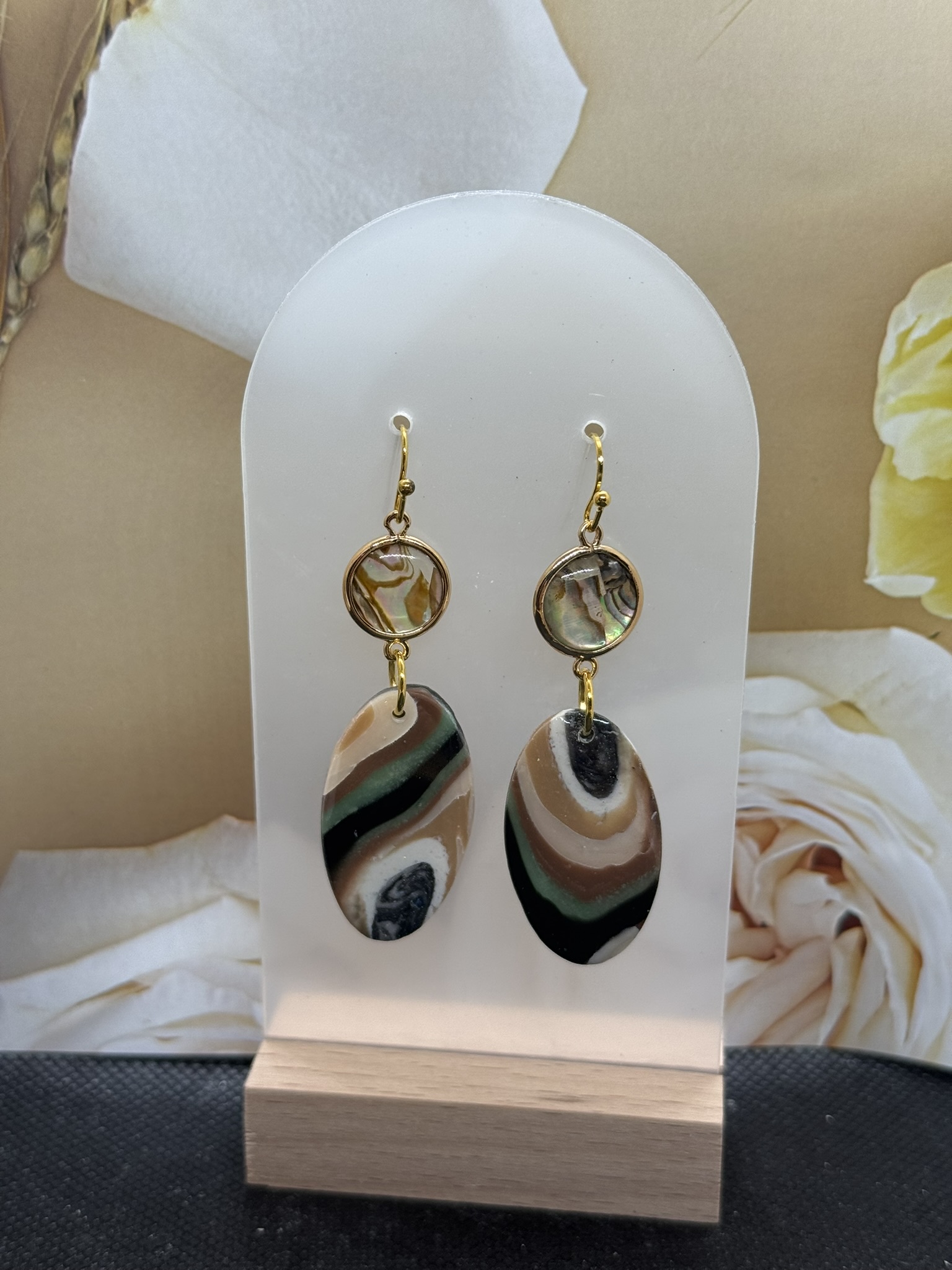 Abalone and Faux Agate Dangle Earrings