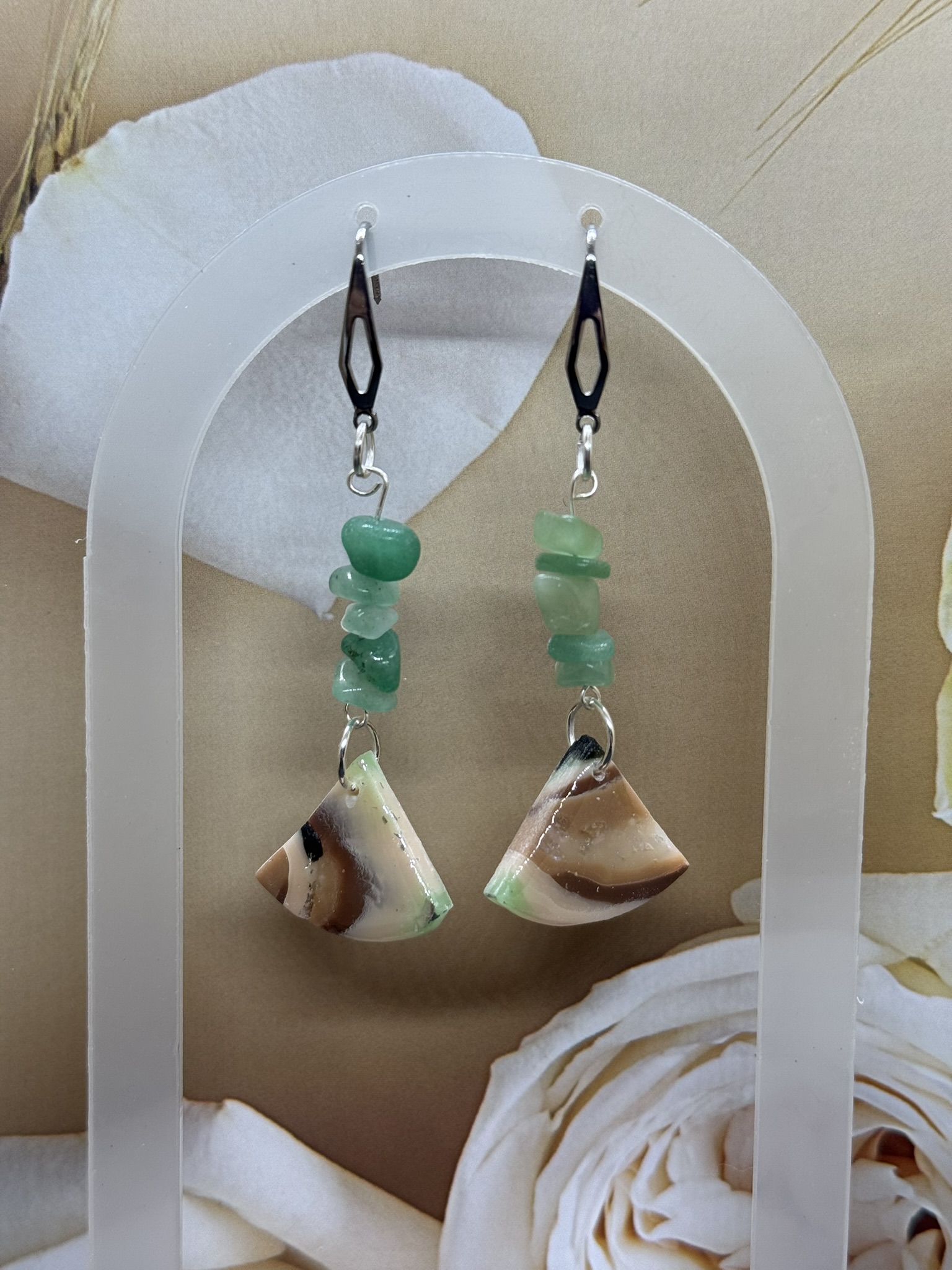 Boho Style Dangles and Green Jasper Gemstone Earrings