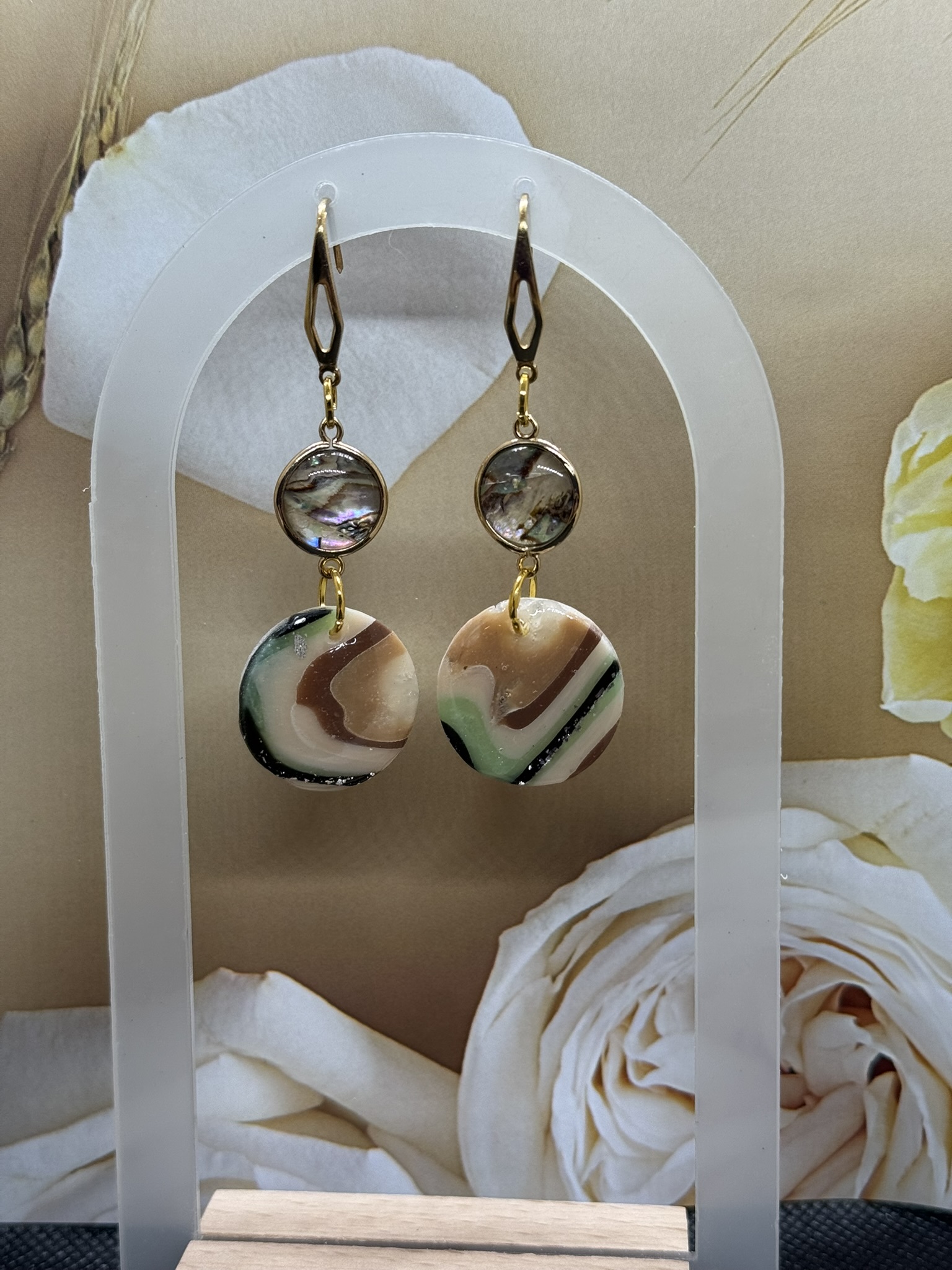 Abalone Charm and Agate Dangle Earrings