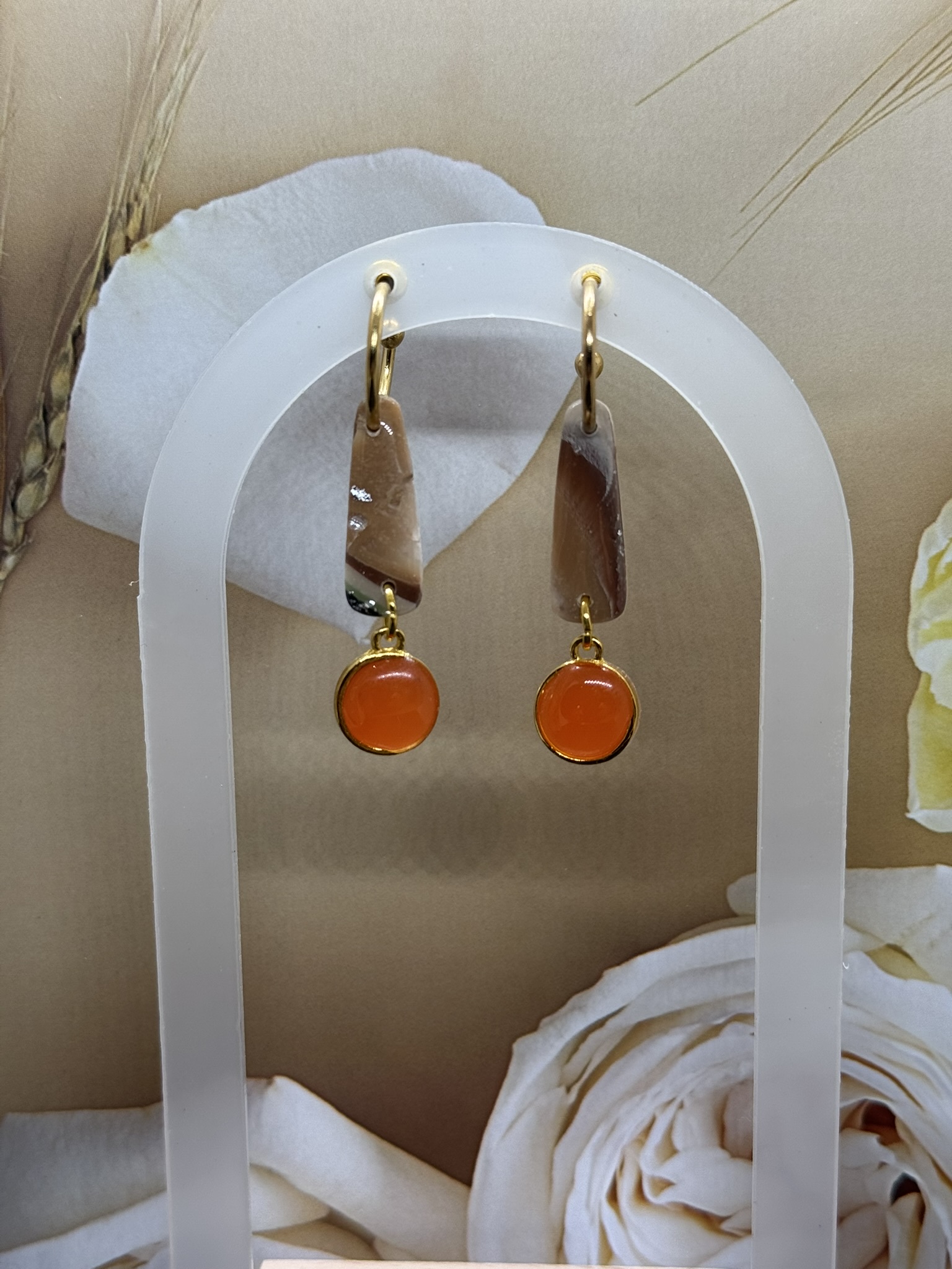 Faux Agate and Resin Charm Dangle Earrings