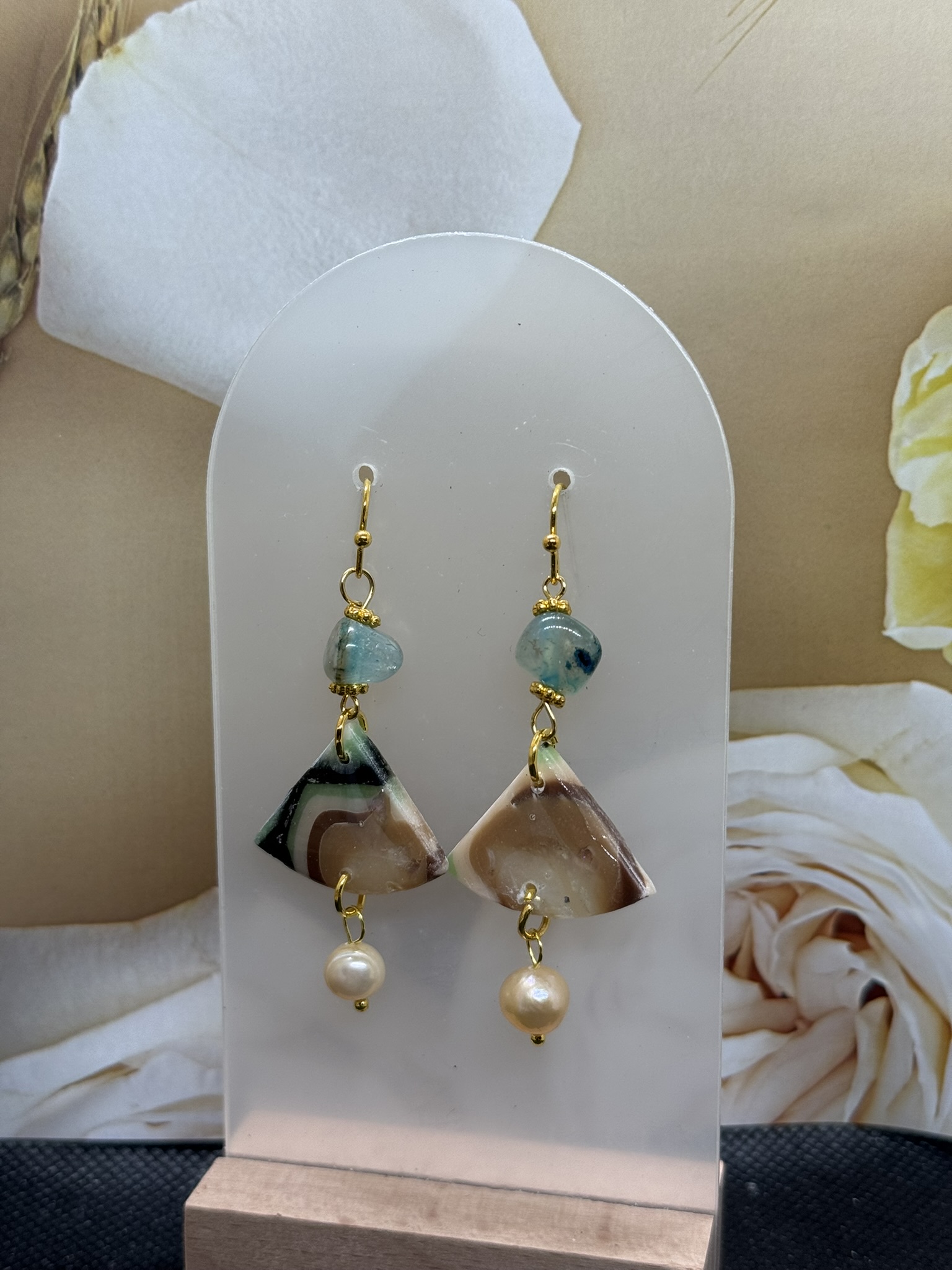 Gemstone and Pearl Dangle Earrings