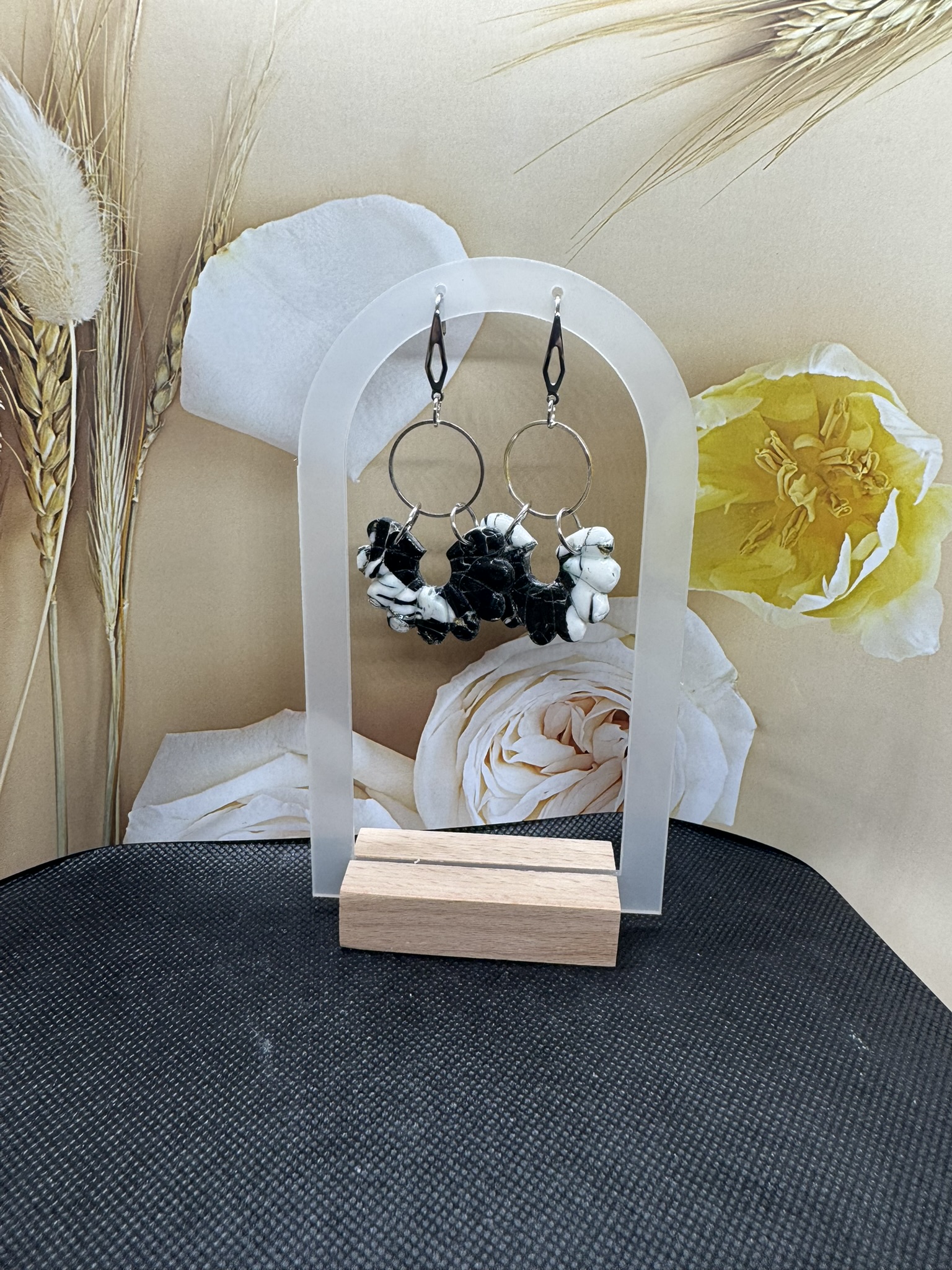 Half Flower Marbleized Dangle Earrings